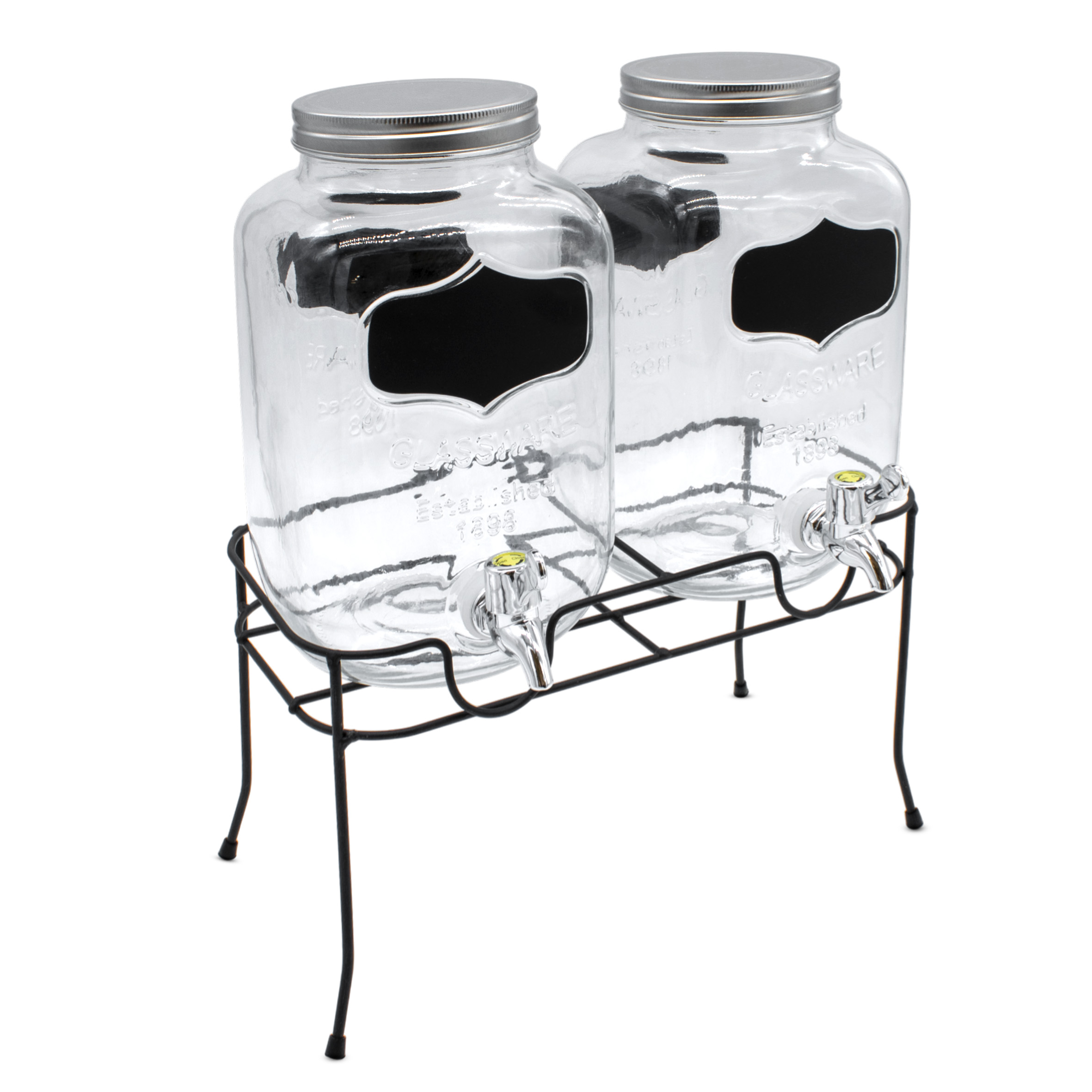 Glas Getränkespender mit Zapfhahn - 2er Set / je 4 Liter - Wasser Spender mit Beschriftungsfeld