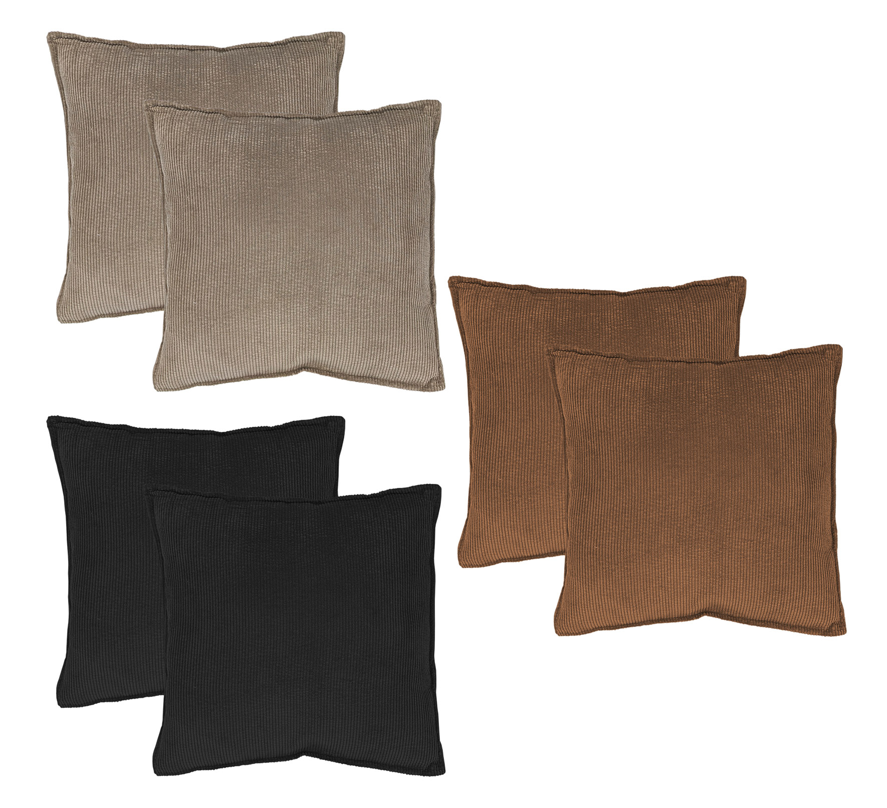 Cord Deko Kissen 2er Set je 45 cm - kokosnuss braun oder schwarz