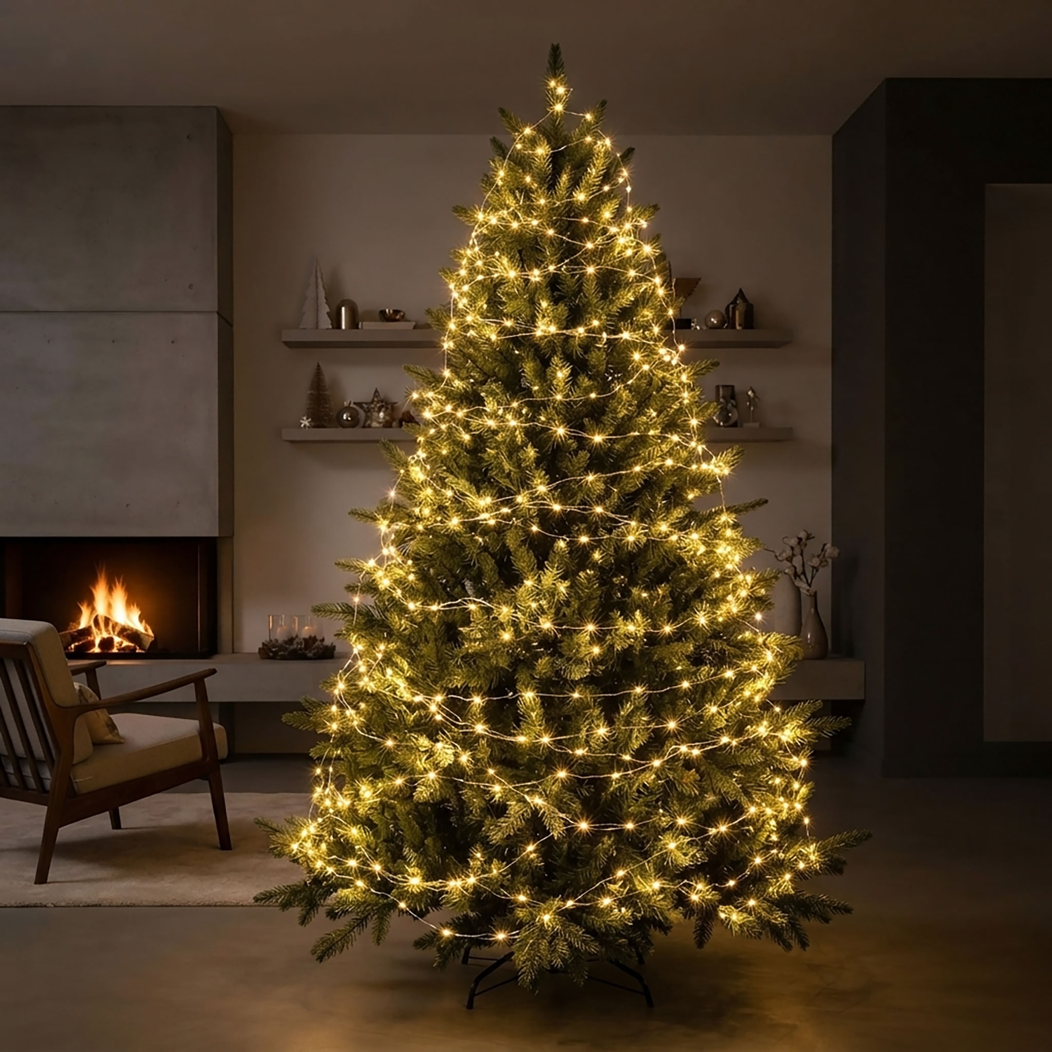 Draht Lichterkette warm weiß extra dicht mit Timer und Funktionen - 567 LED - Leuchtdraht silber 9 m für Außen und Innen mit Netzstecker