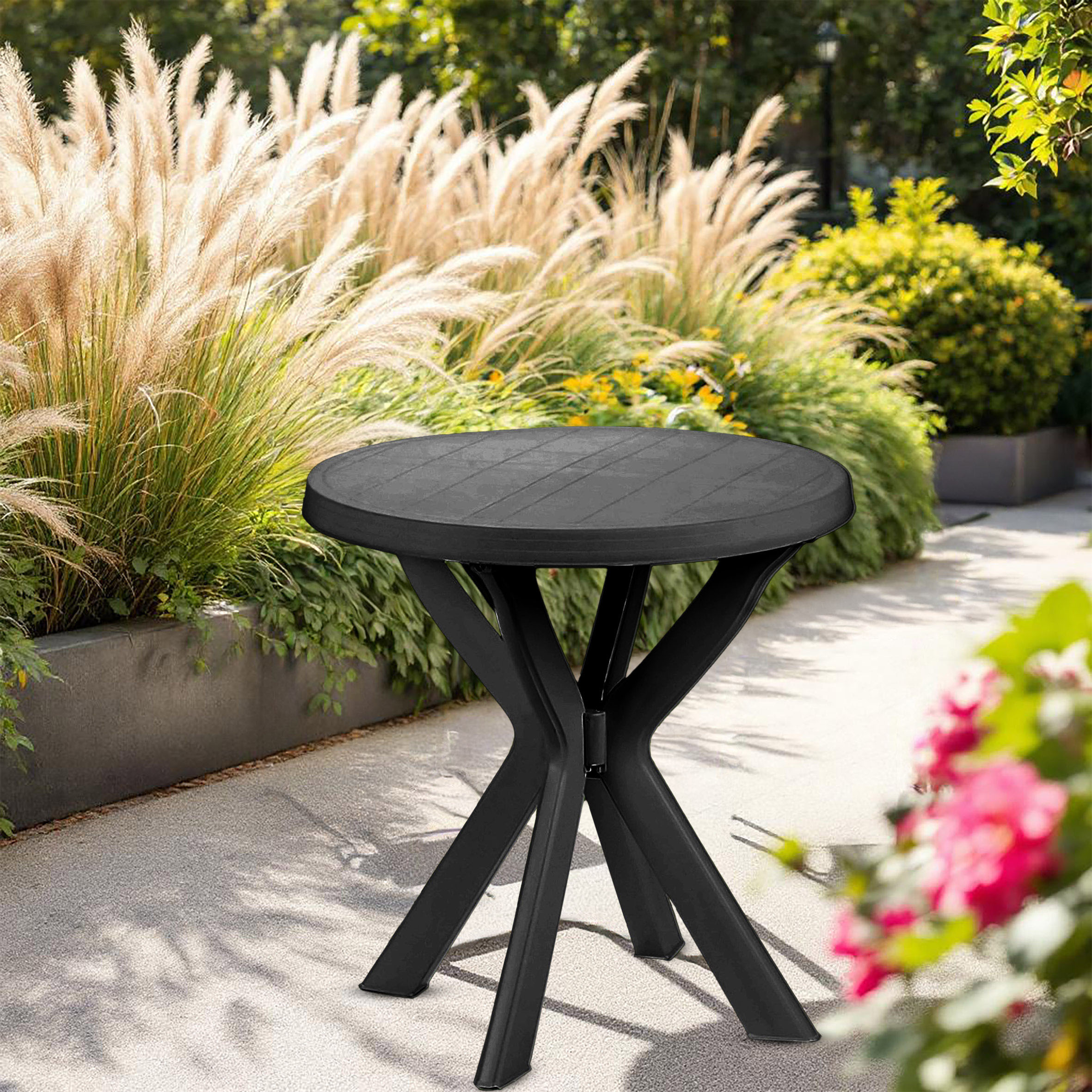 Kunststoff Gartentisch rund anthrazit - 70 cm - Campingtisch im klassischen Design
