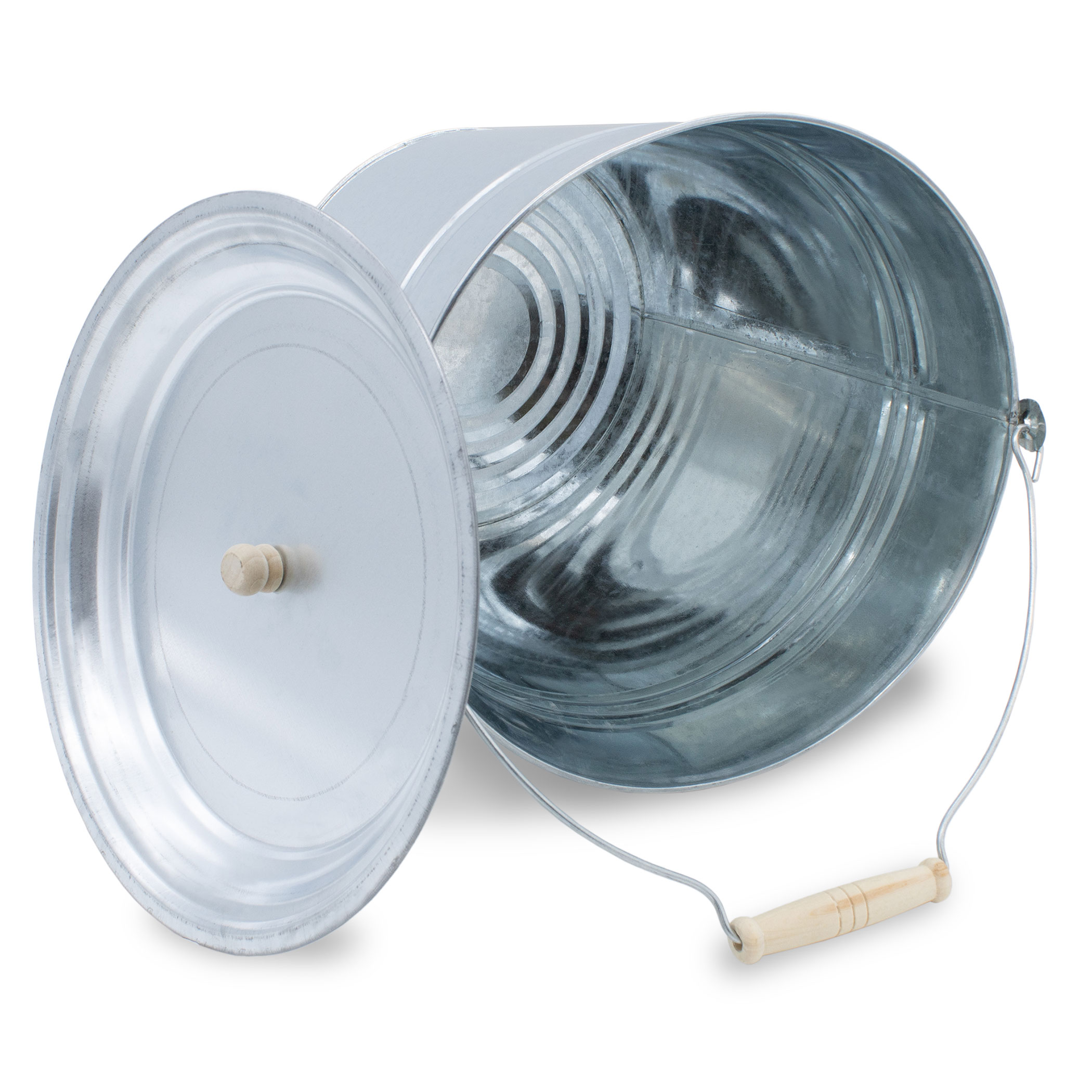 Deko Zinkeimer silber 12 L mit Holzgriff und Deckel - 2er Set - Metall Eimer zum Bepflanzen oder Transportieren