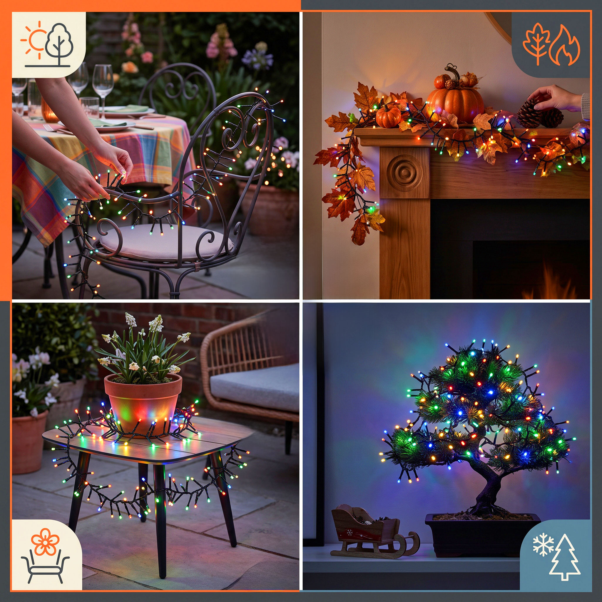 LED Lichterkette bunt mit 8 Leuchtfunktionen - 192 LED - Weihnachts Beleuchtung mit Timer Batterie betrieben