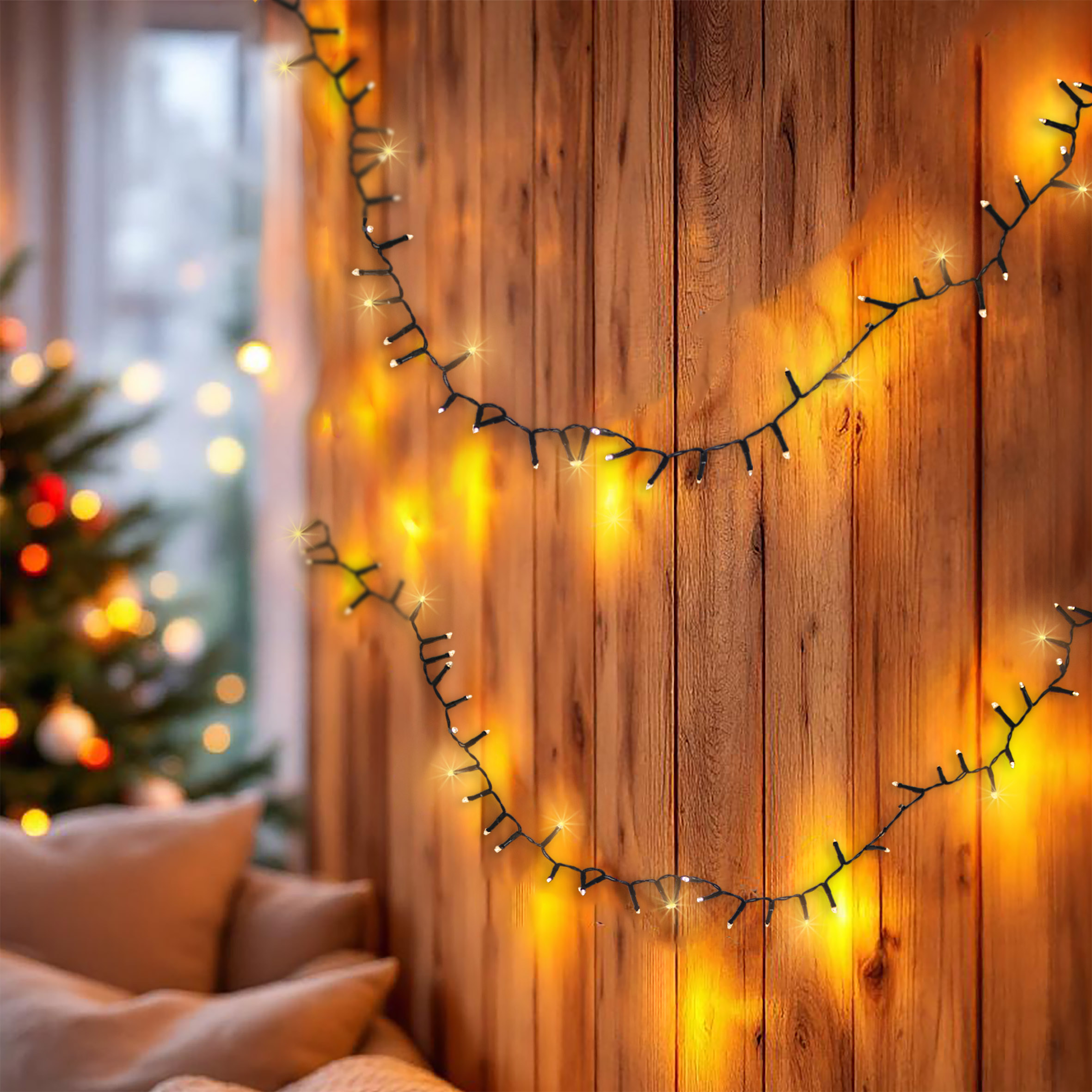 Akku Lichterkette USB aufladbar bis 10 Tage Leuchtdauer mit Timer - 160 LED auf 4m - Außen Dekolicht warm weiß mit 8 Funktionen
