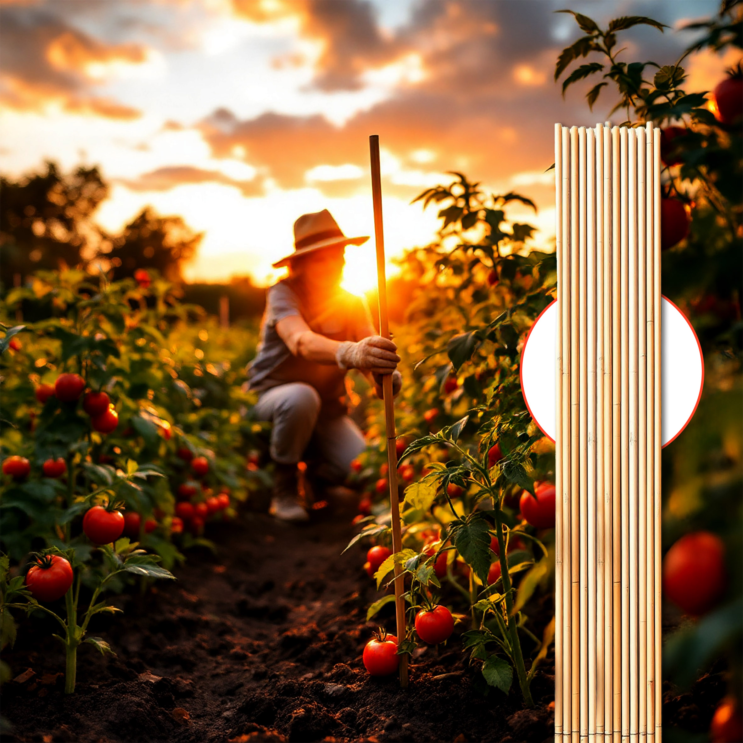 Bambus Pflanzstab für Rankgewächs 105 cm Länge - 20 Stück - Bambusstab Rankhilfe für Tomatenpflanzen