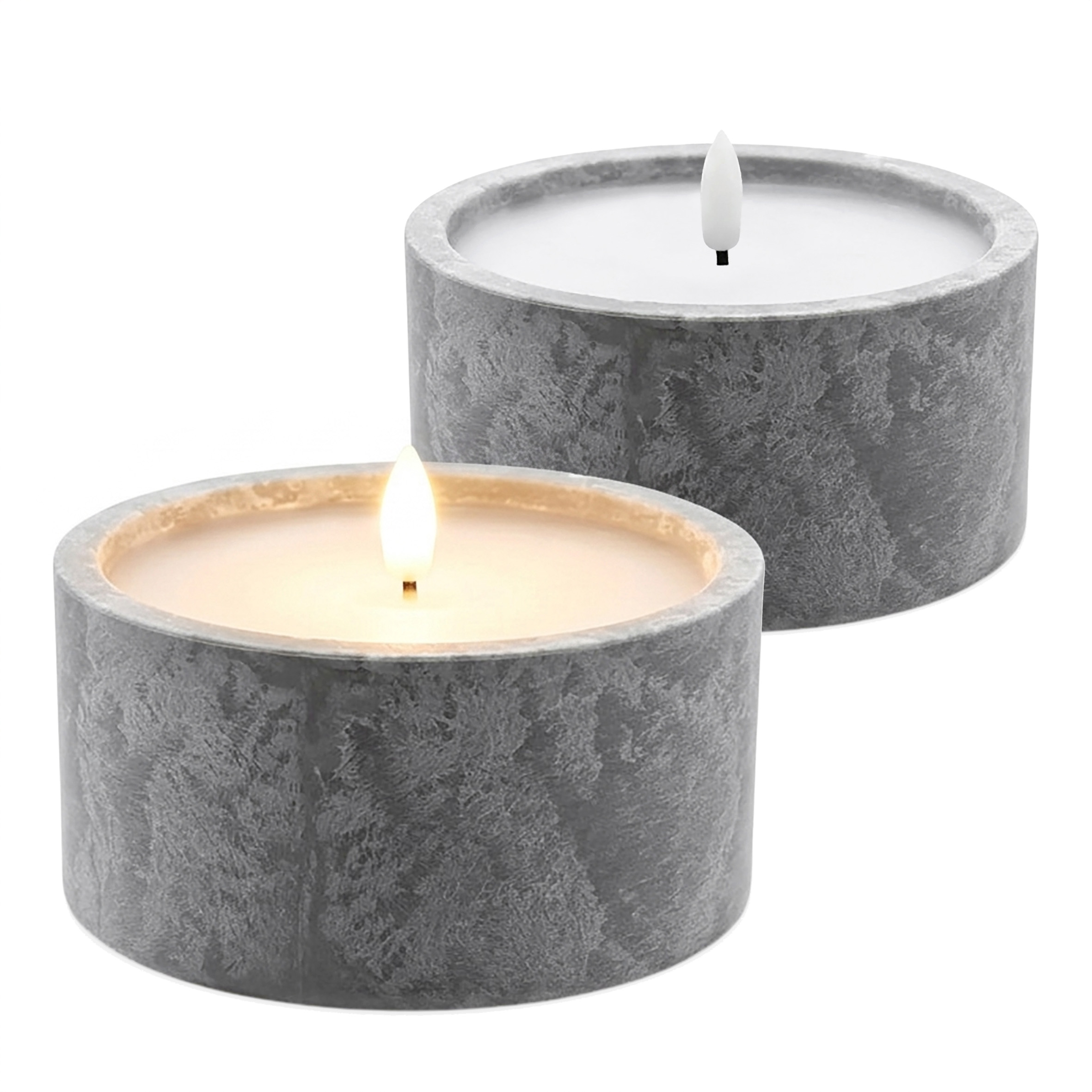 2er Set LED Outdoor Kerze in Beton Optik mit Timer batteriebetrieben - 12 x 6 cm