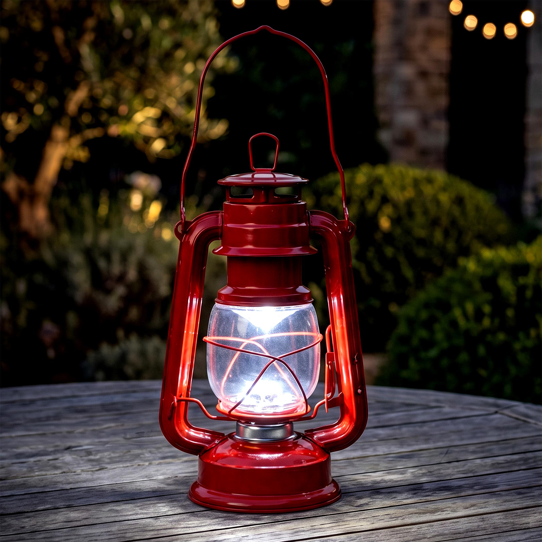 LED Metall Sturmlaterne rot - 25 x 16 cm - Camping Laterne mit 15 LED