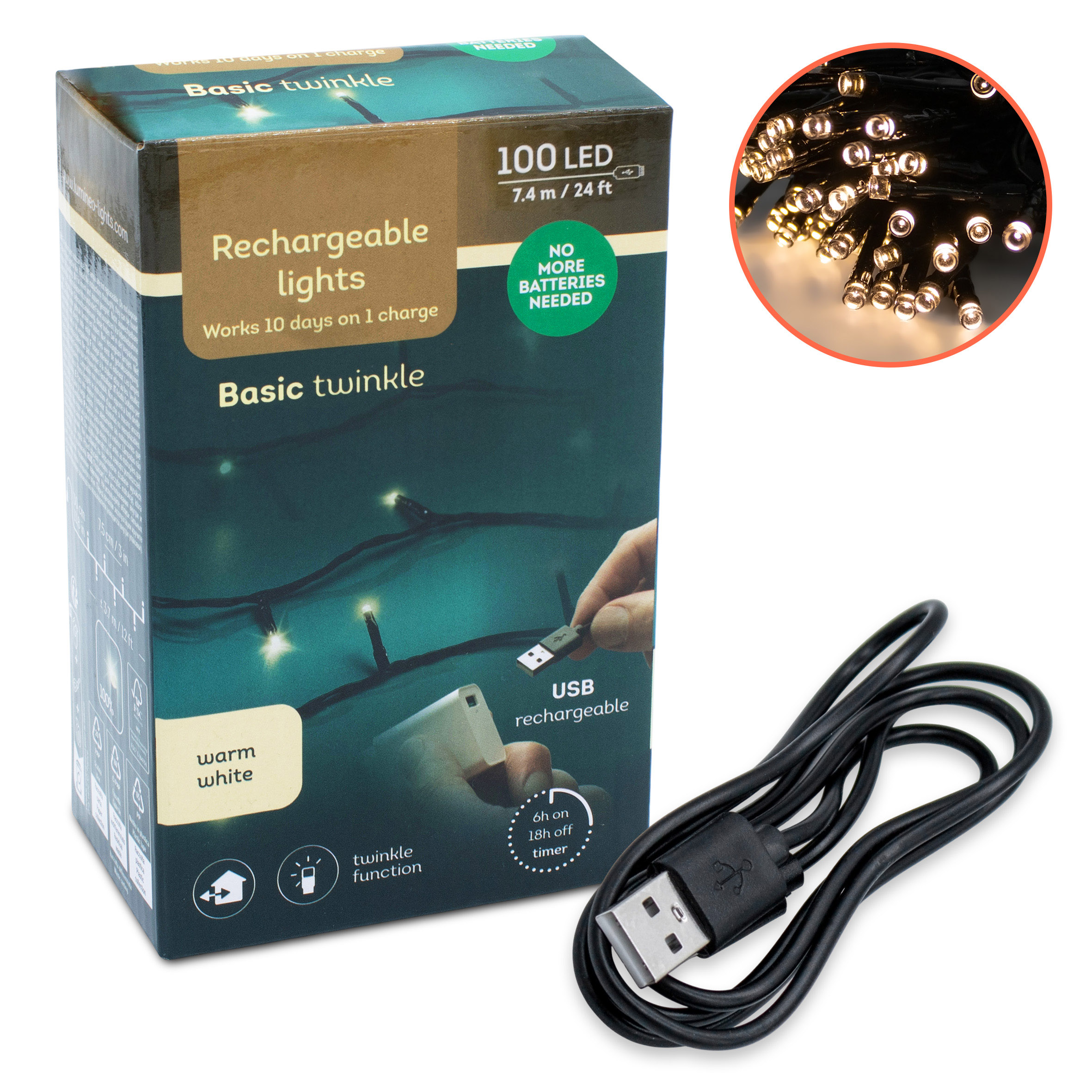 Akku Lichterkette per USB aufladbar bis 10 Tage Leuchtdauer mit Timer