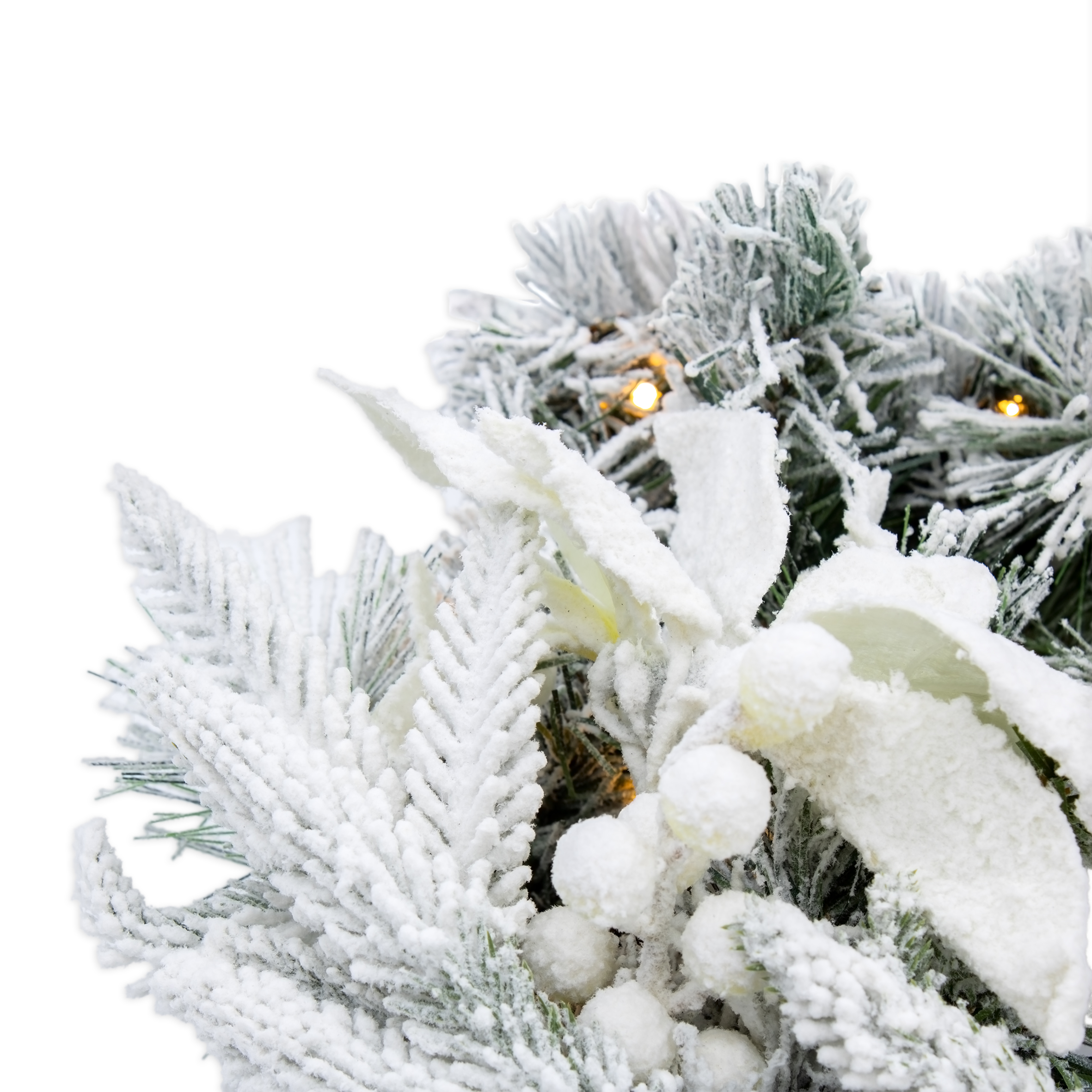 LED Tannengirlande mit Schnee und Blumen warm weiß beleuchtet - 274 cm / 50 LED - Weihnachtsgirlande Batterie betrieben mit Timer