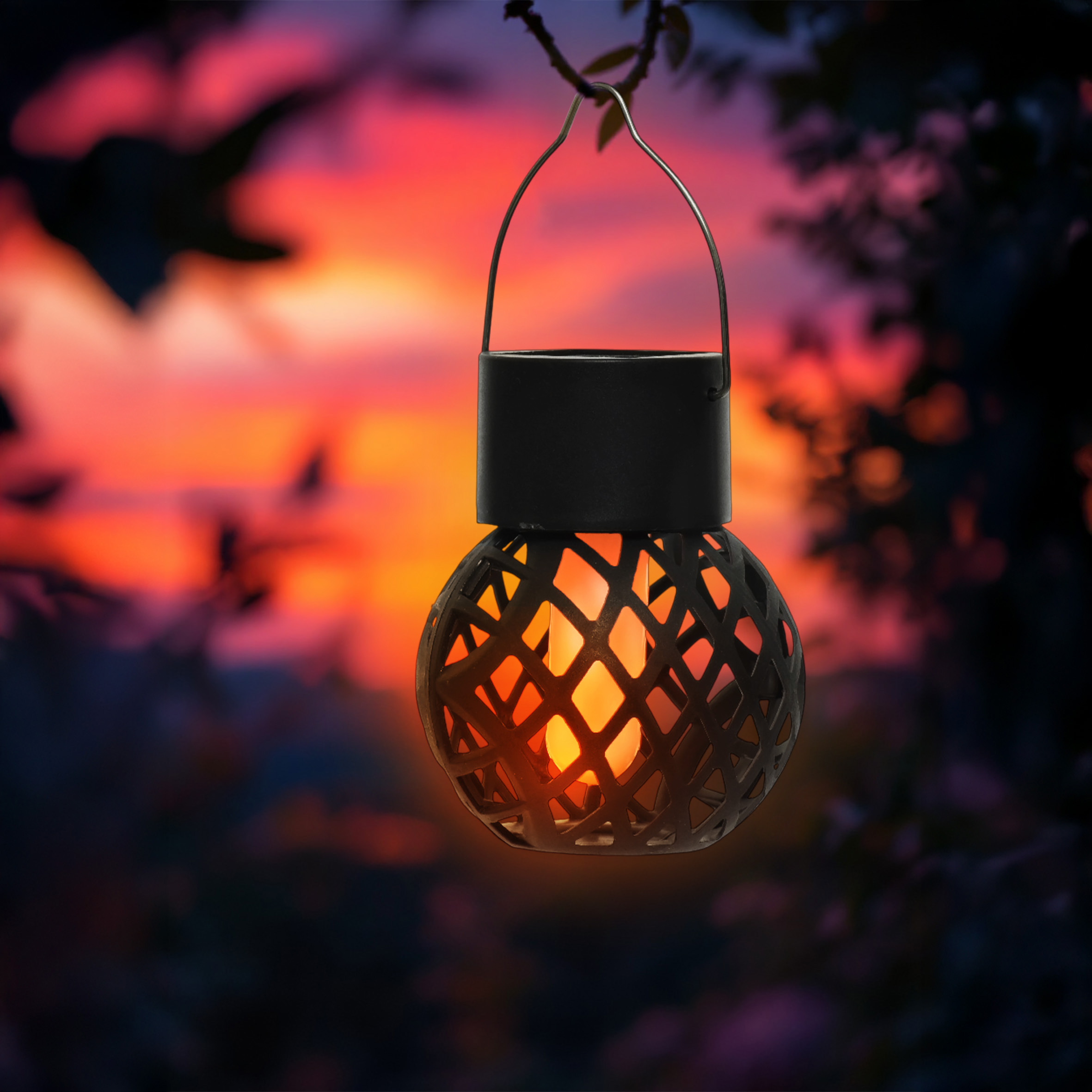 Solar Mini Hängeleuchten 9 x 7 cm mit Flammeneffekt - 6er Set - LED Laternen klein zum Hängen für Außen