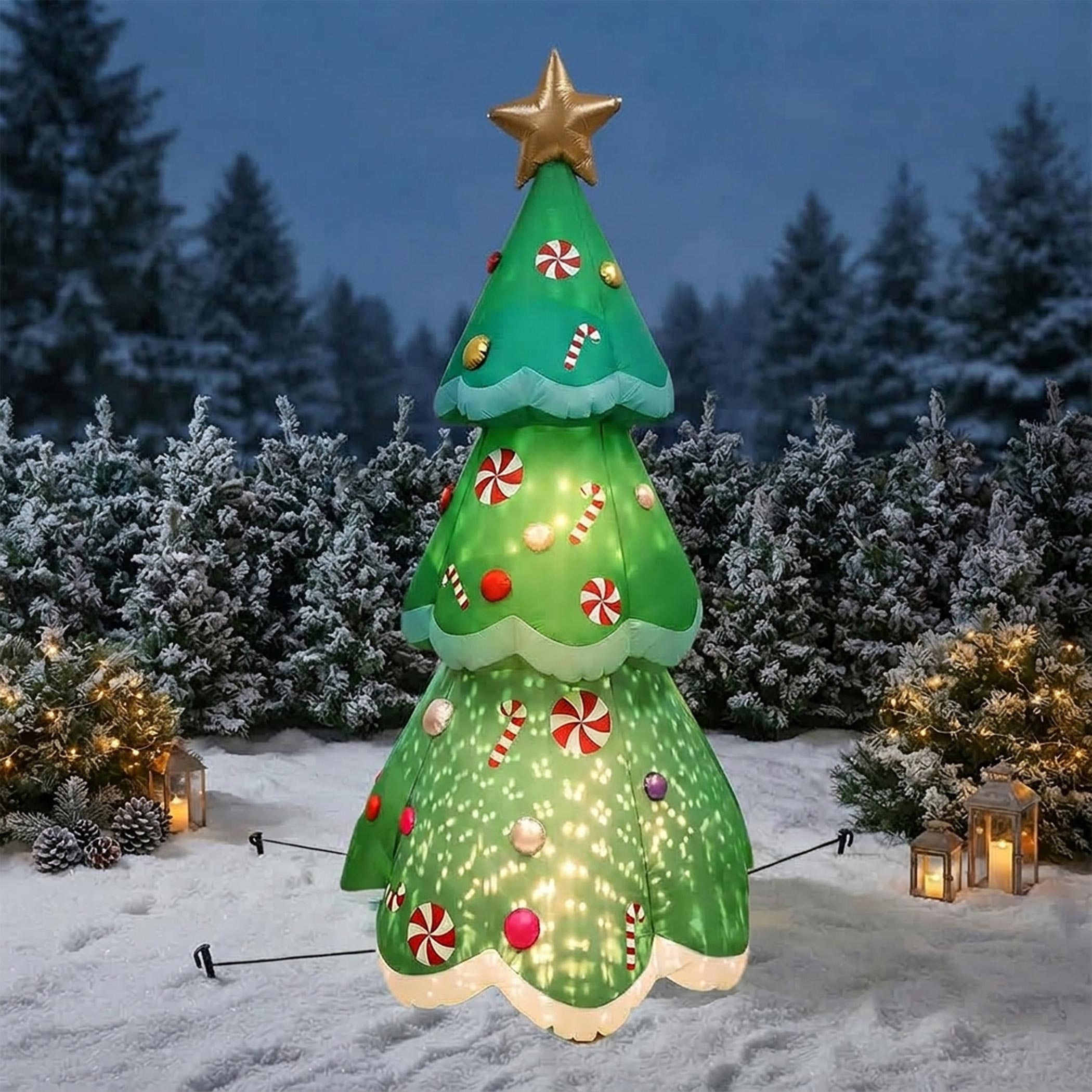 Aufblasbarer XL Weihnachtsbaum mit LED Beleuchtung - 240 x 110 cm - Riesen Tannenbaum selbstaufblasend mit bunten LEDs für Außen und Innen