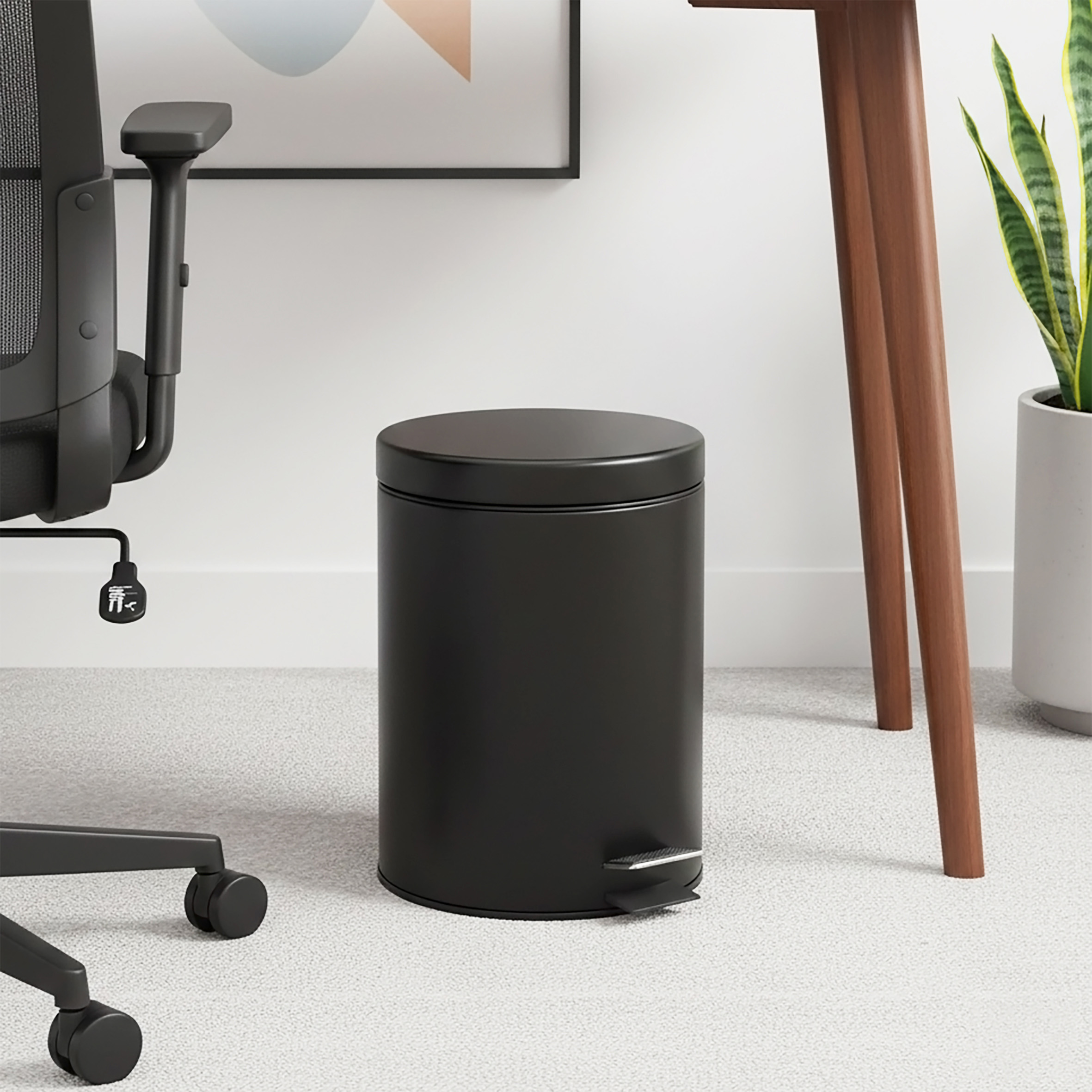 Edelstahl Tretmülleimer rund schwarz matt 39 x 25 cm mit Deckel - 12 L - Metall Mülleimer mit Fußpedal und entnehmbarem Inneneimer