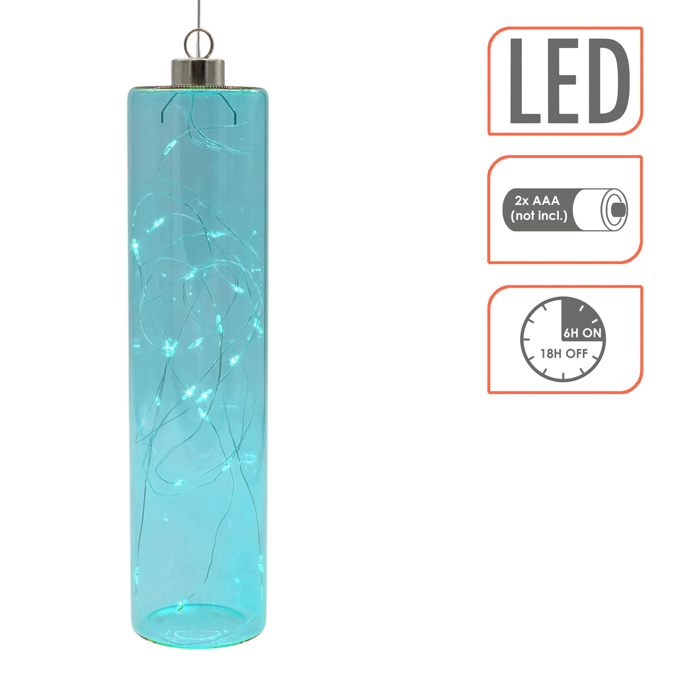 LED Glas Pendelleuchte petrol blau mit Timer - 24 x 6 cm - Hängelampe Batterie betrieben warm weiß beleuchtet