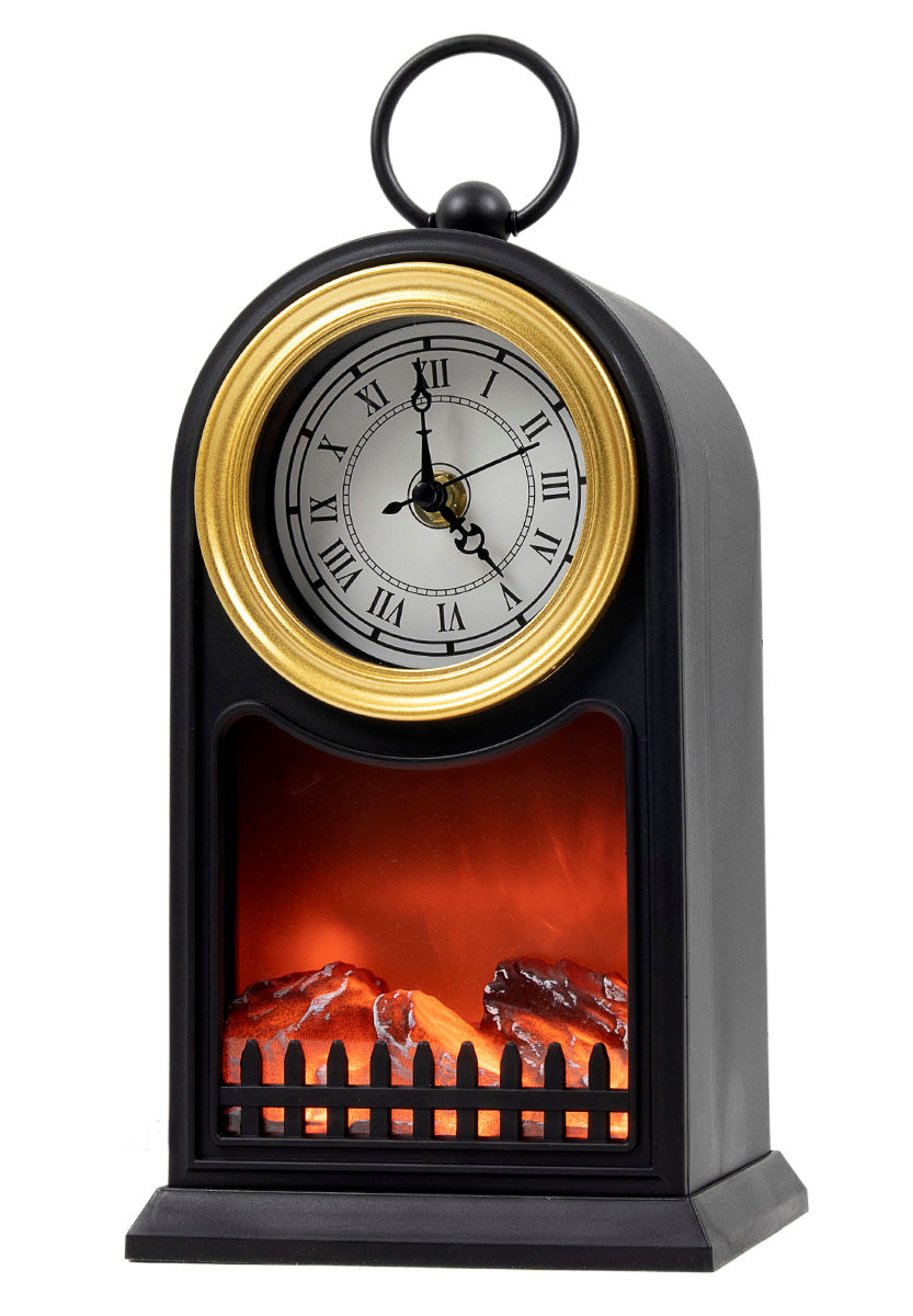 LED Kamin schwarz mit Flammen Effekt 25 cm - mit oder Ohne Uhr - Deko Elektrokamin mit Timer und USB Anschluss