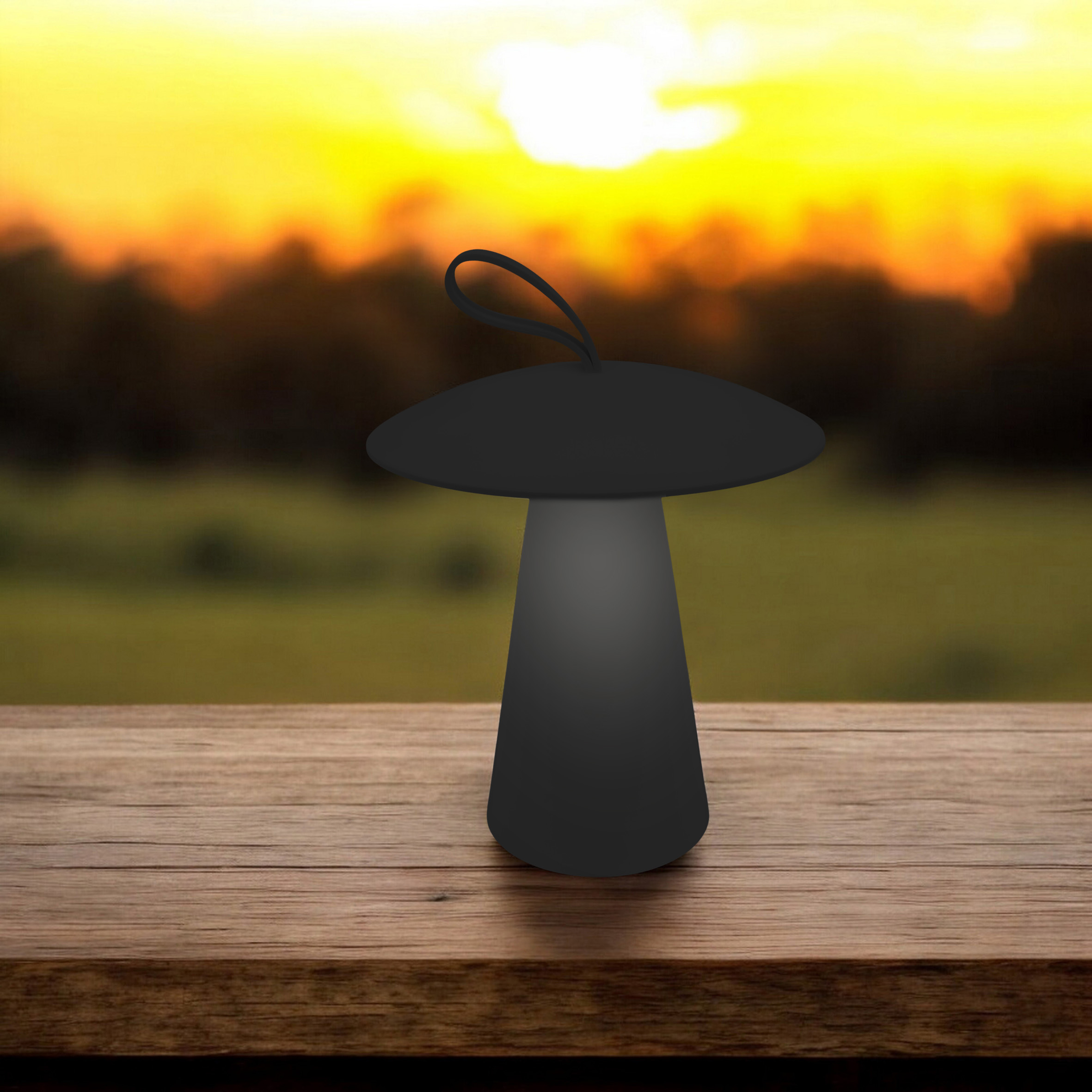 LED Akku Tischleuchte Pilz 17 x 15 cm mit 3 Leuchtmodi - schwarz - Outdoor Tischlampe warm weiß wiederaufladbar