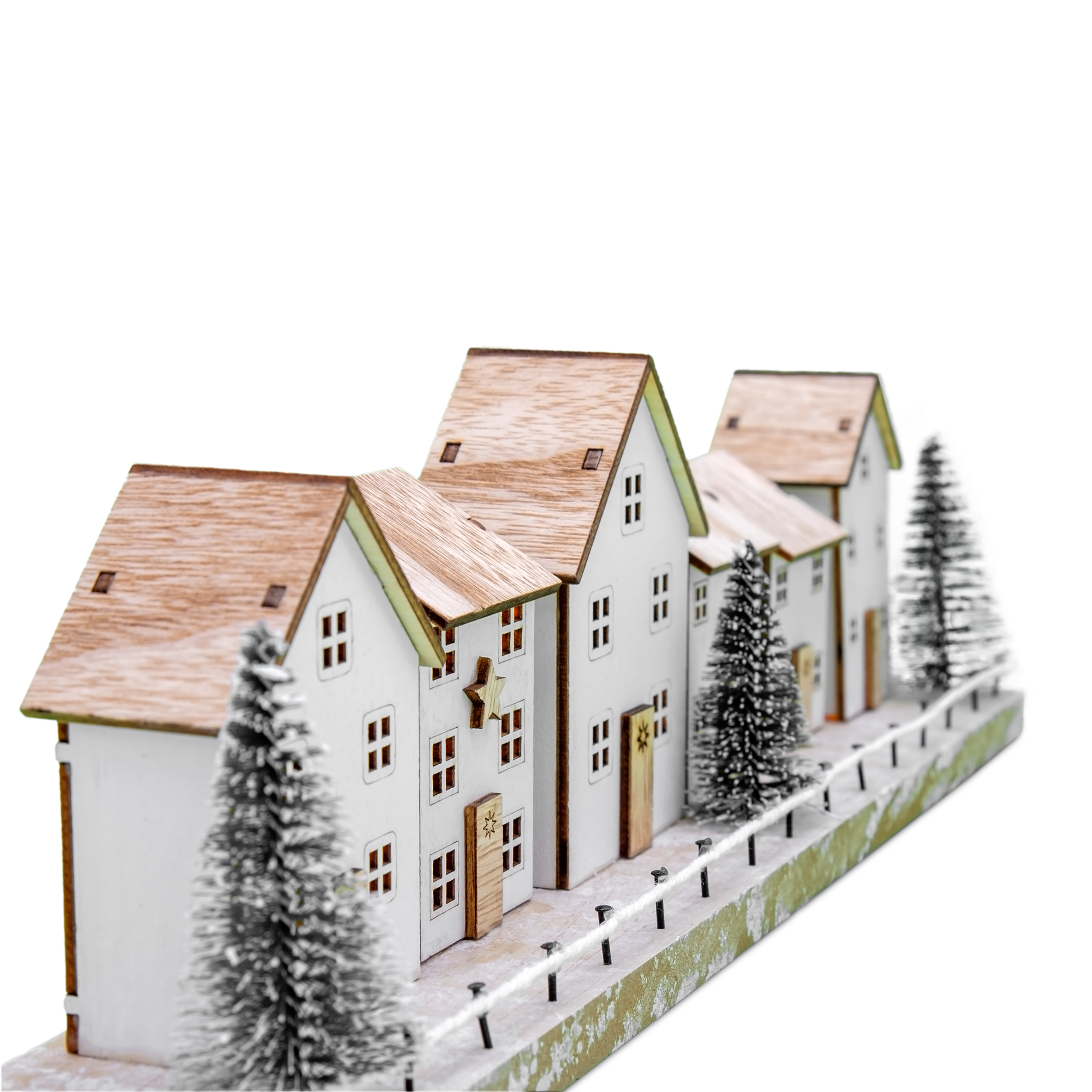 LED Holz Weihnachtsszene weiß Batterie betrieben - 40 x 11 cm - Deko Winterlandschaft warm weiß beleuchtet