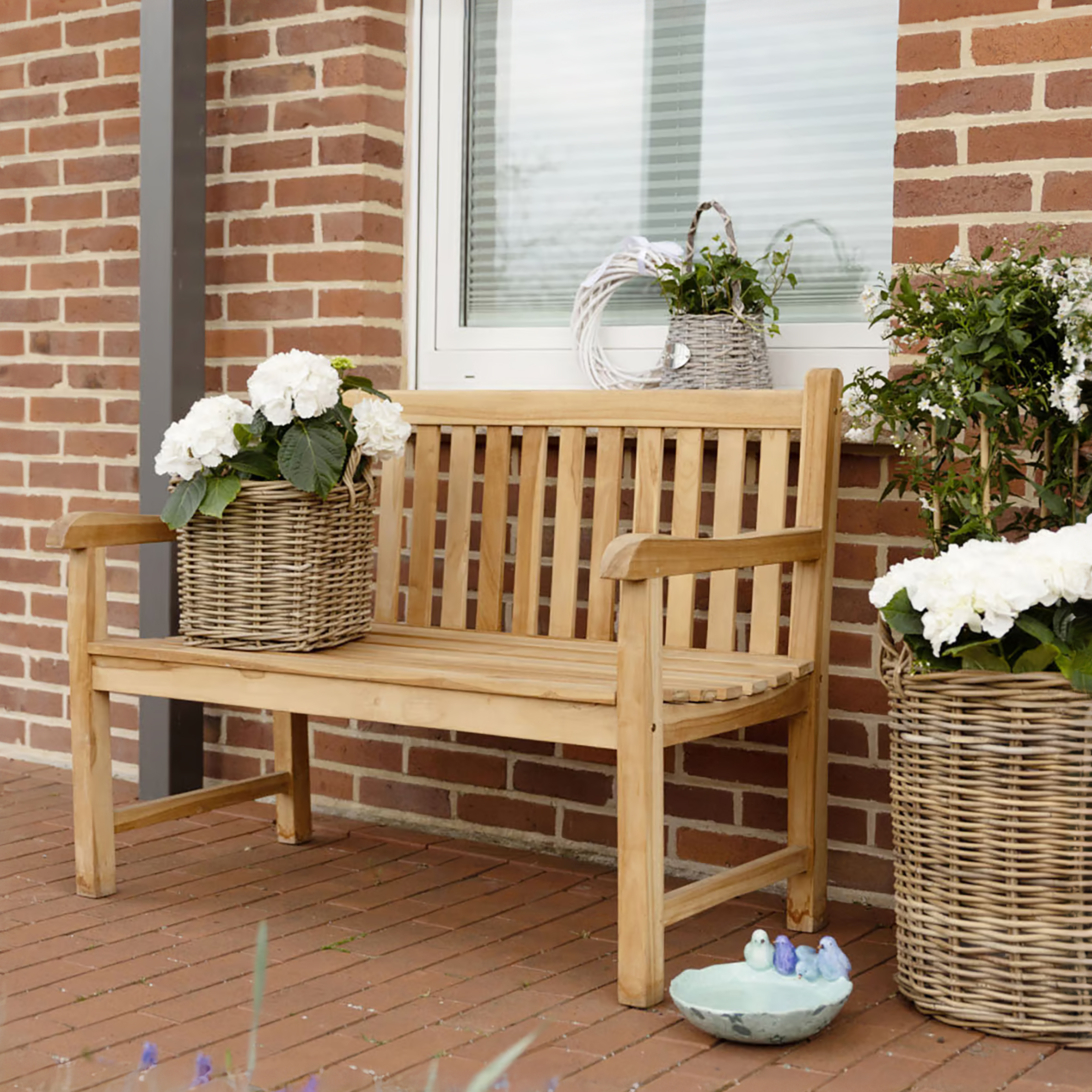 2-Sitzer Teak Gartenbank mit Armlehnen - 120 cm - Holz Sitzbank für 2 Personen