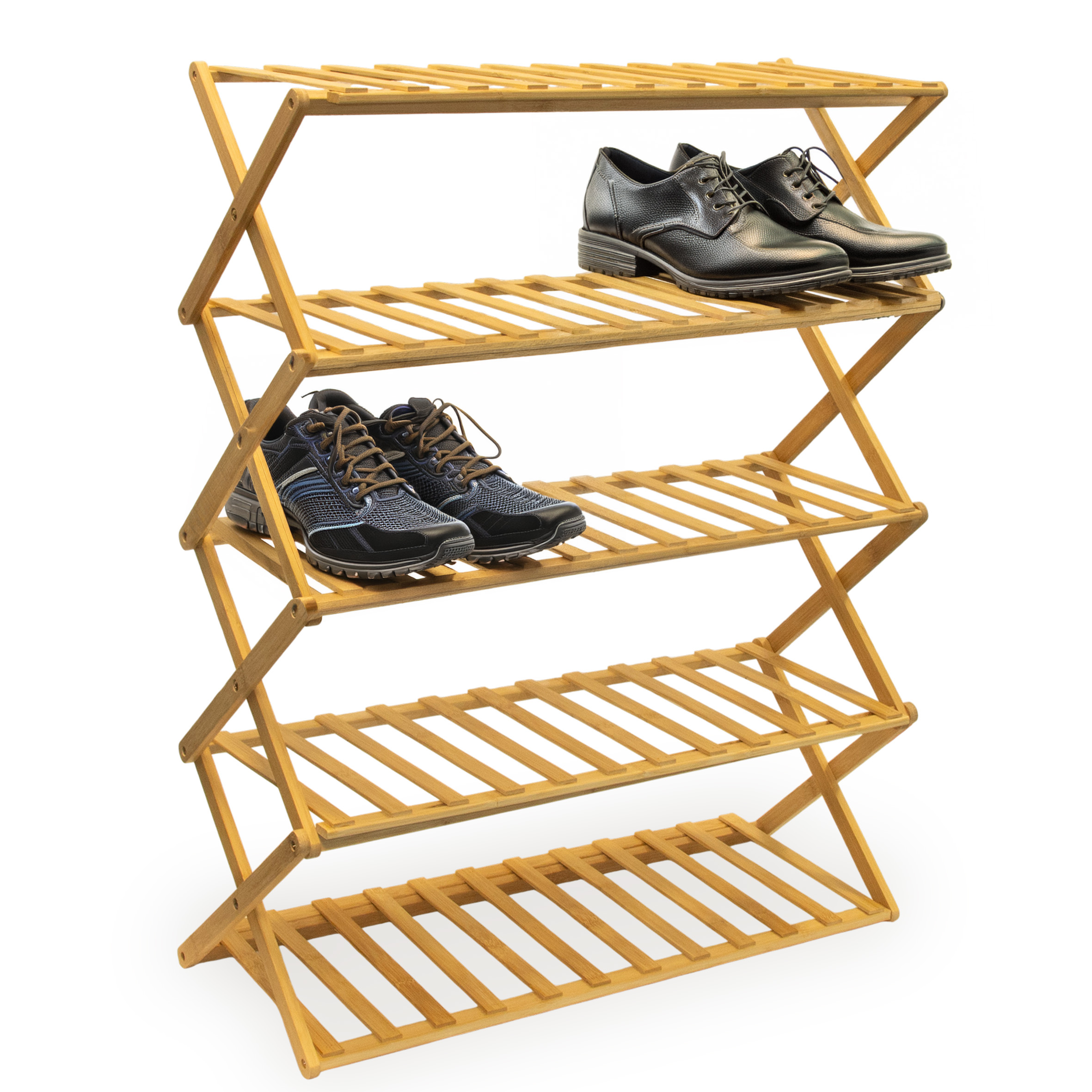 Klappbares Bambus Schuhregal mit 5 Ablagen - 87 x 68 cm - platzsparendes Aufbewahrungsregal für Schuhe