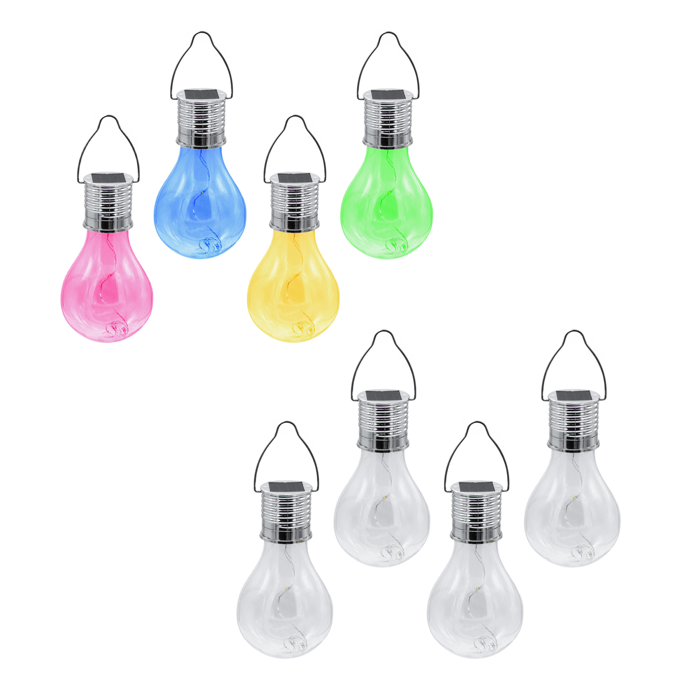 Solar Glühbirne aus Kunststoff 4er Set 15 cm LED Dekolampe wetterfest zum Aufhängen im Außenbereich geeignet