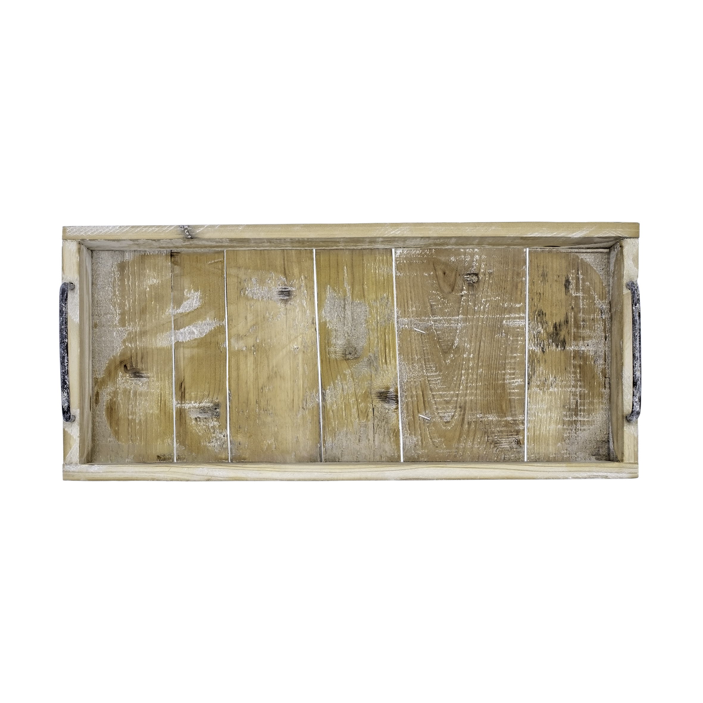 Holz Deko Tablett Used Look mit Griffen aus Metall - 45 x 20 cm - Servier und Kerzen Brett rechteckig