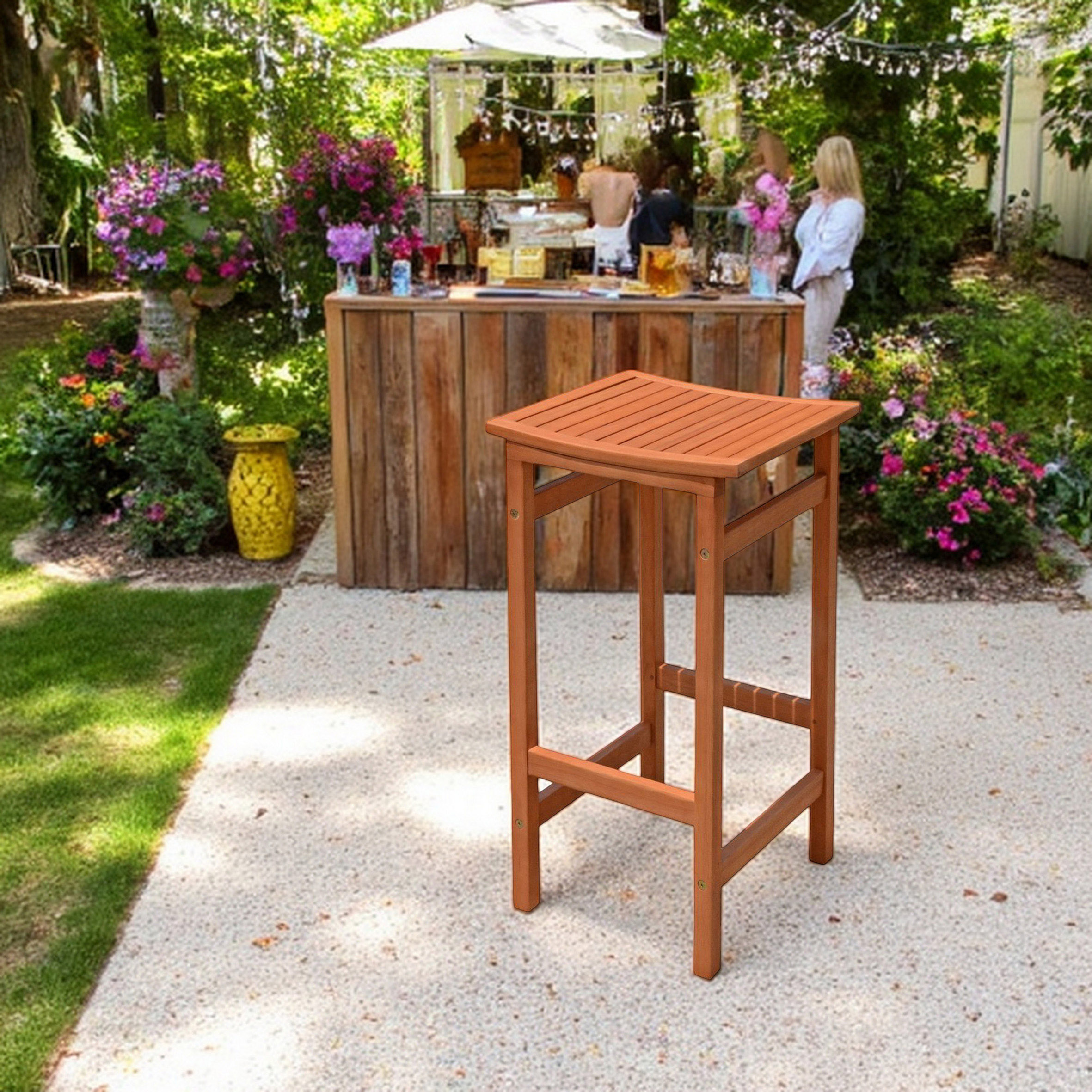 Eukalyptus Garten Barhocker geölt 75 x 42 cm Belastbar bis 100 kg - 2er Set - Outdoor Tresenhocker aus FSC Massivholz braun