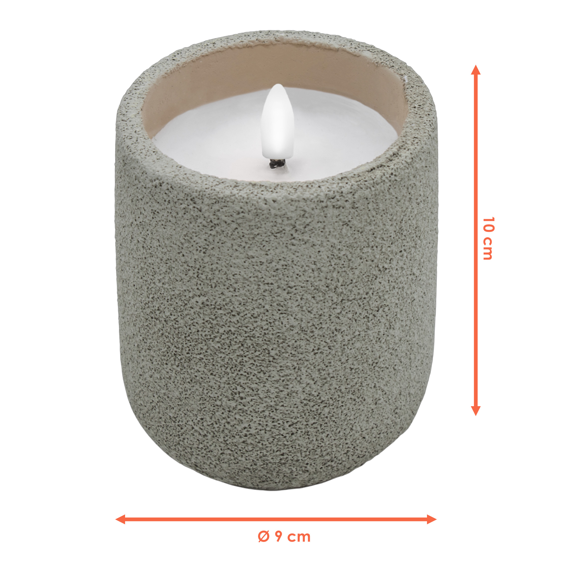 LED Keramik Kerze mit Beton Optik 10 x 9 cm - 2er Set - Künstliche Kerze Batterie betrieben mit Timer