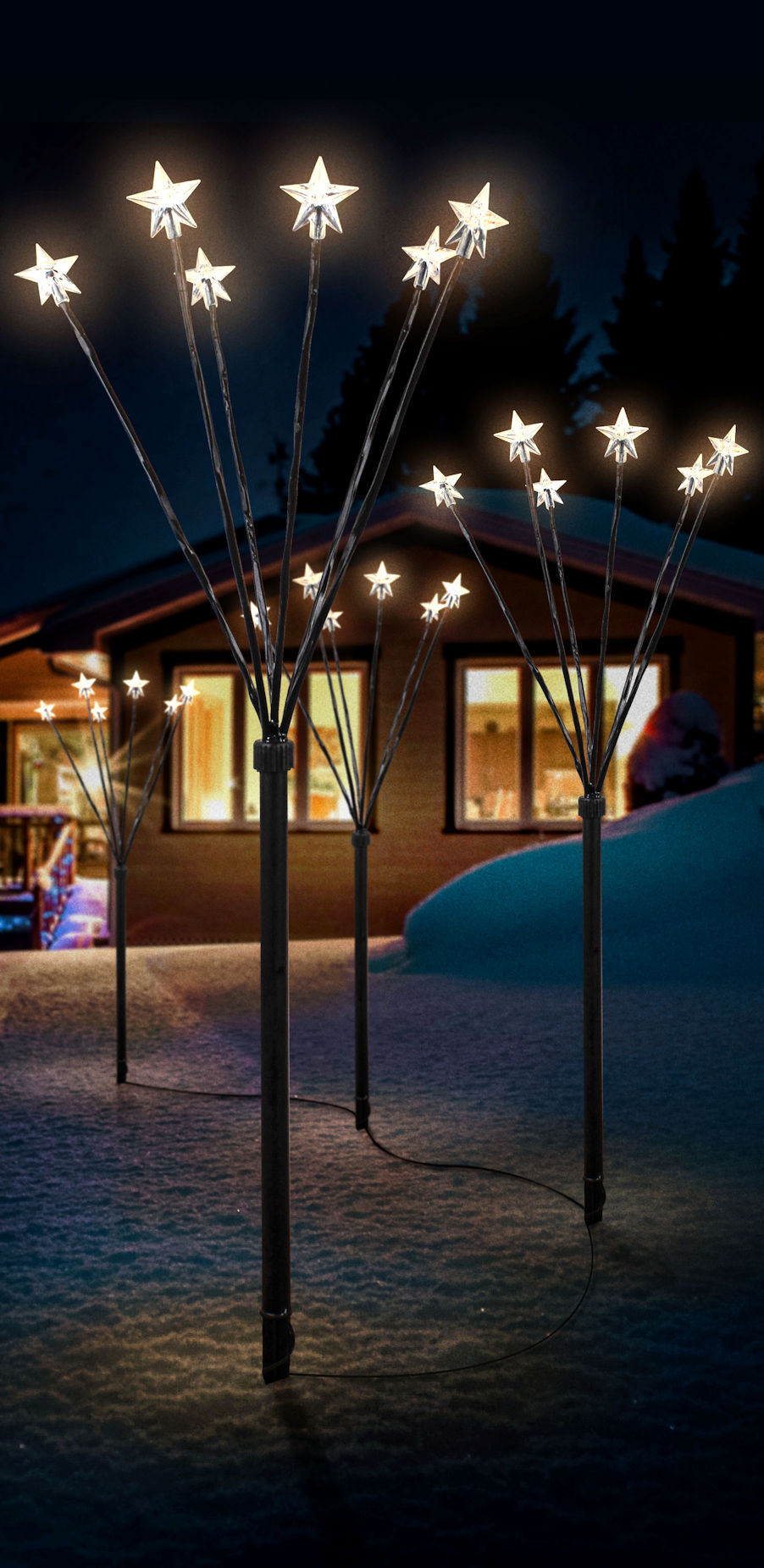 Garten Stecker Stern 24 LED - 4er Set - Leuchtstab Timer Außen - Batterie betrieben / mit Netzteil