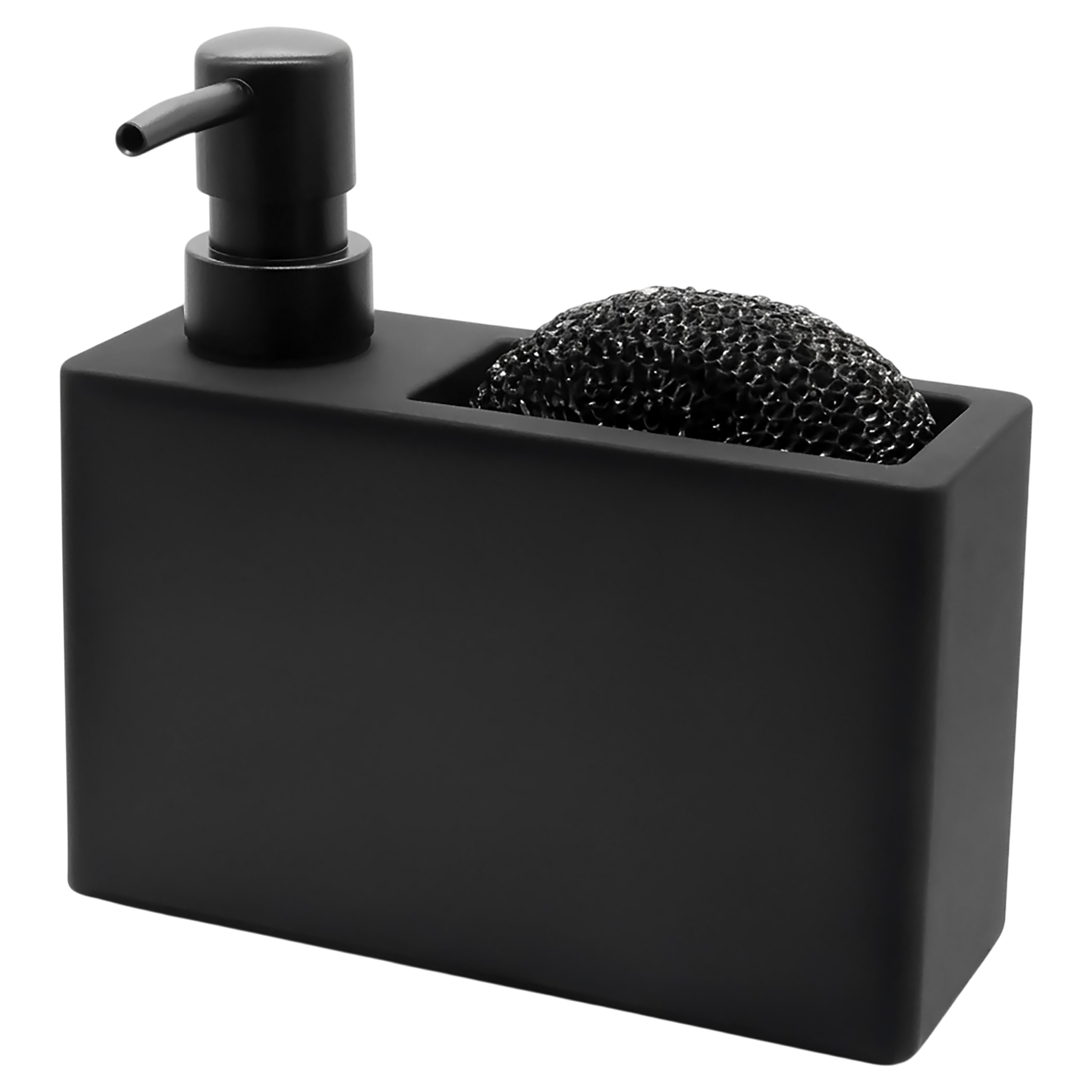 Seifenspender schwarz matt nachfüllbar 320 ml mit Schwamm - 16 x 10 cm - Design Pumpspender für Flüssigseife mit Schwammhalter