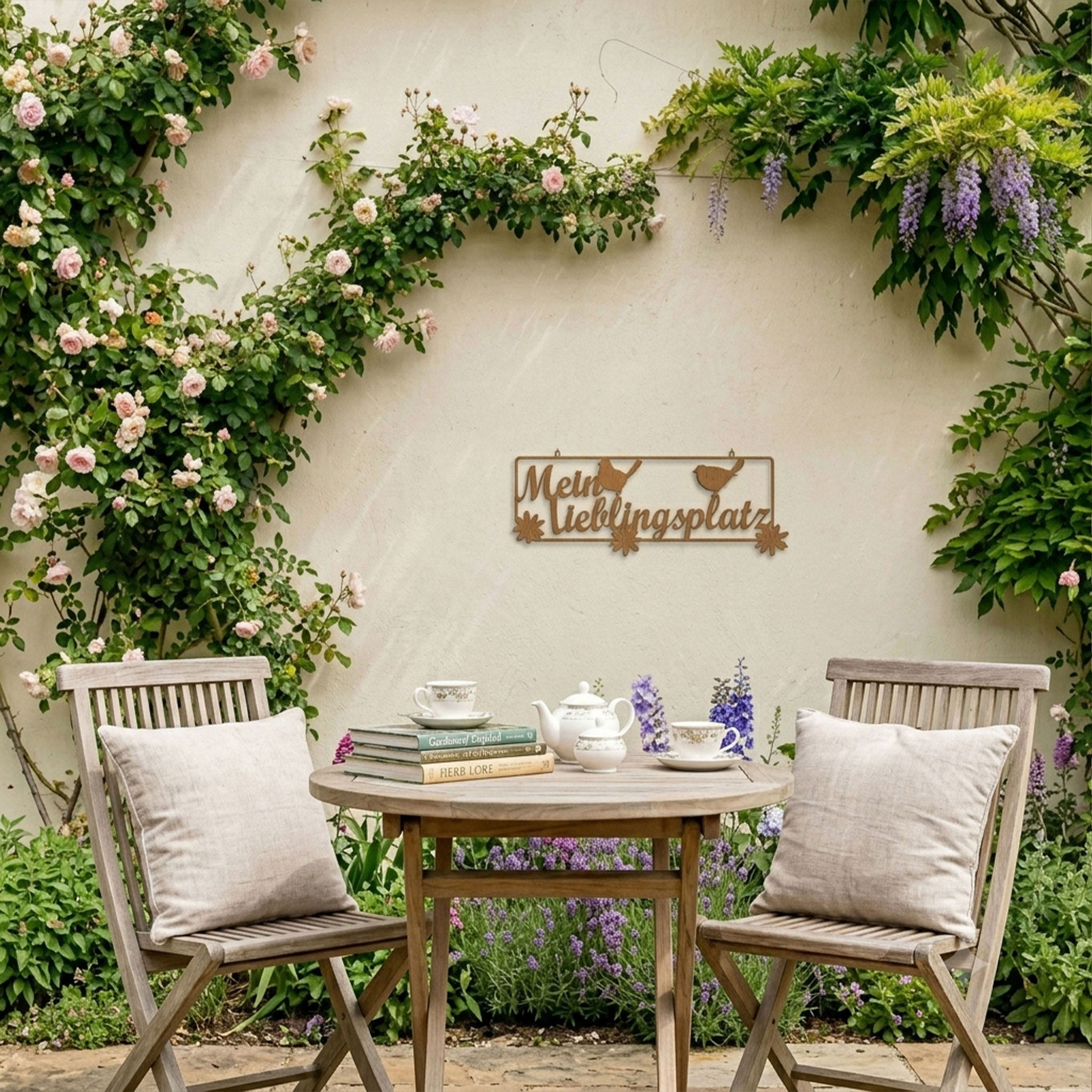Rost Gartenschild zum Hängen 54 cm - Mein Lieblingsplatz - Metall Gartendeko mit Schriftzug - Edelrost Spruchtafel Garten Deko Schild