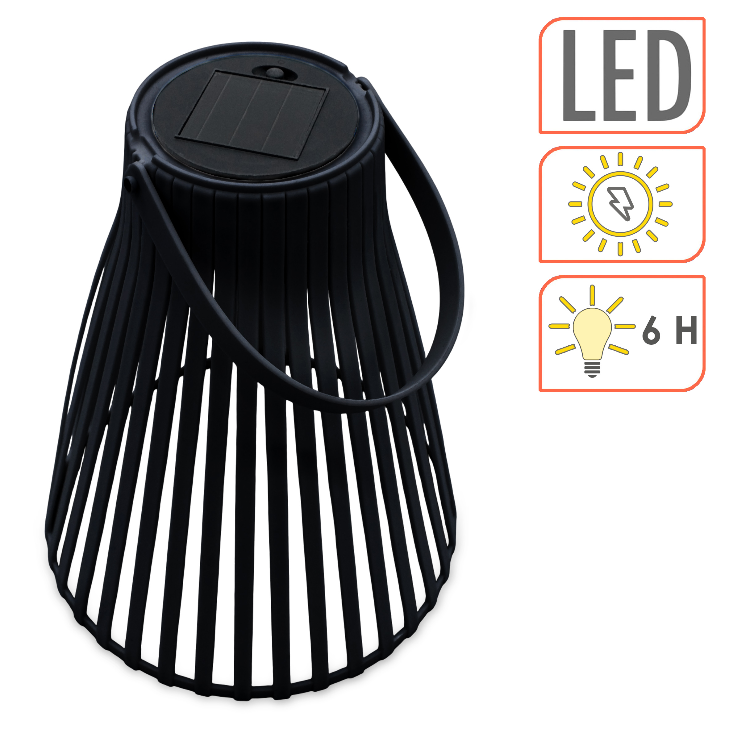 Solar Laterne schwarz in Trichterform - 23 cm - Gartenleuchte in warm weiß