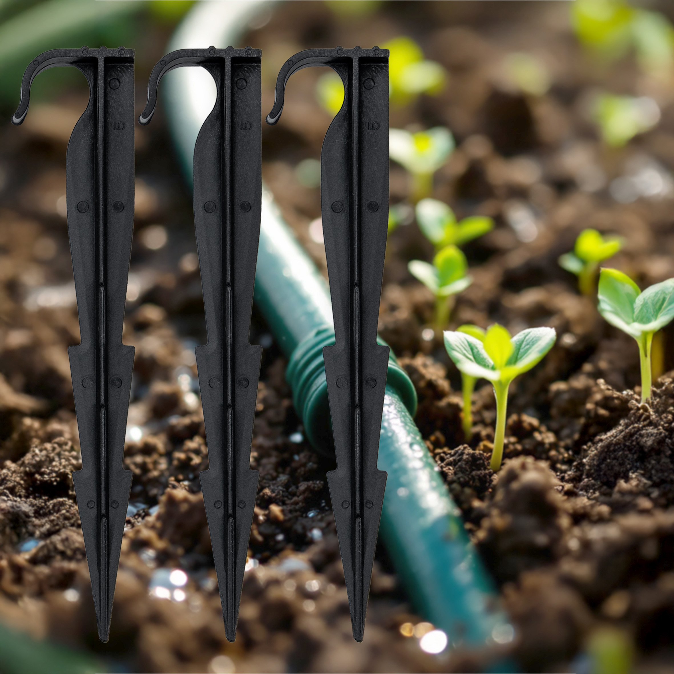 Gartenschlauch Bodenanker schwarz 16 cm - 100 Stück - Erdspieß für Sprinkler und Bewässerungsschläuche