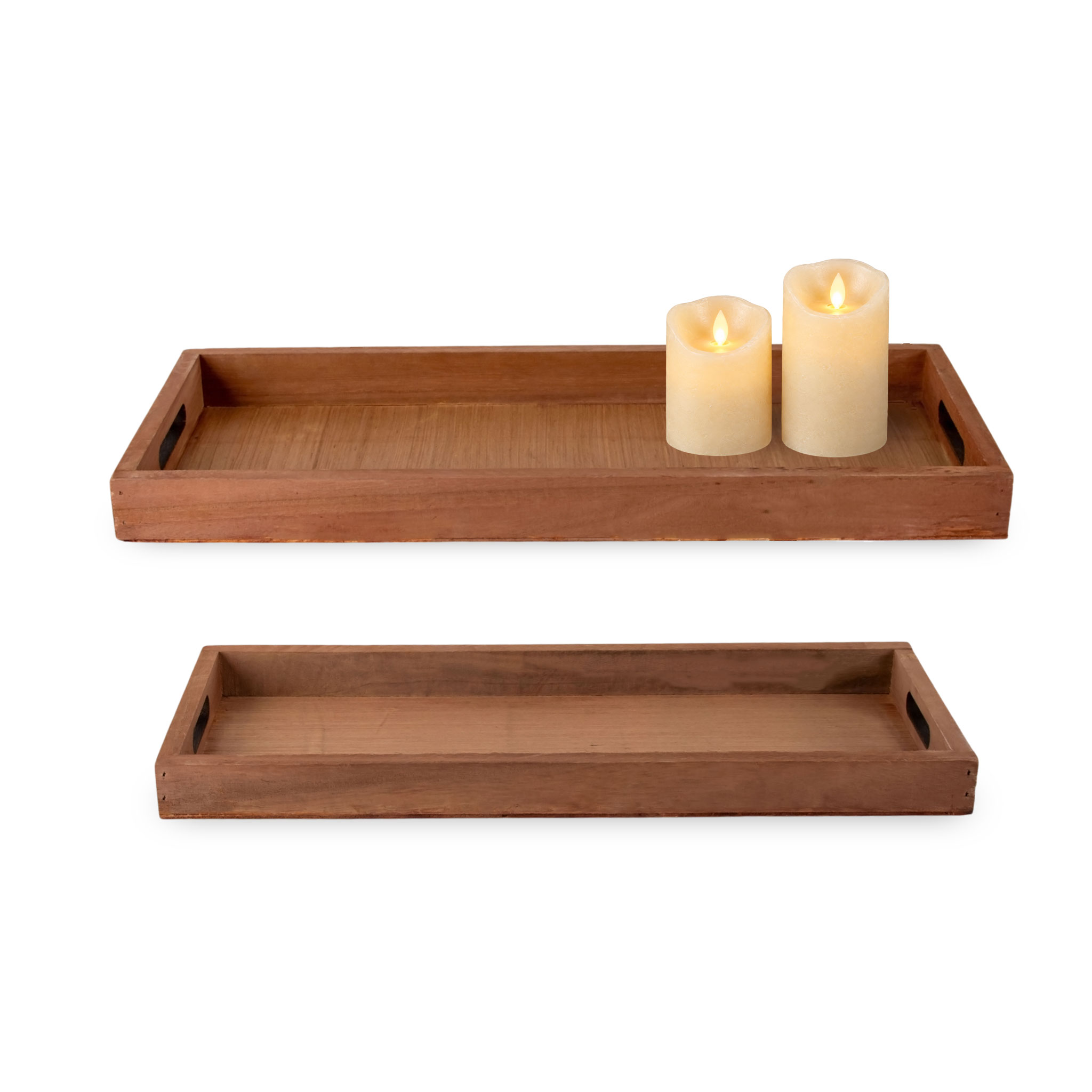 Deko Holztablett natur 2er Set - 50 / 45 cm - Holz Kerzen Teller länglich