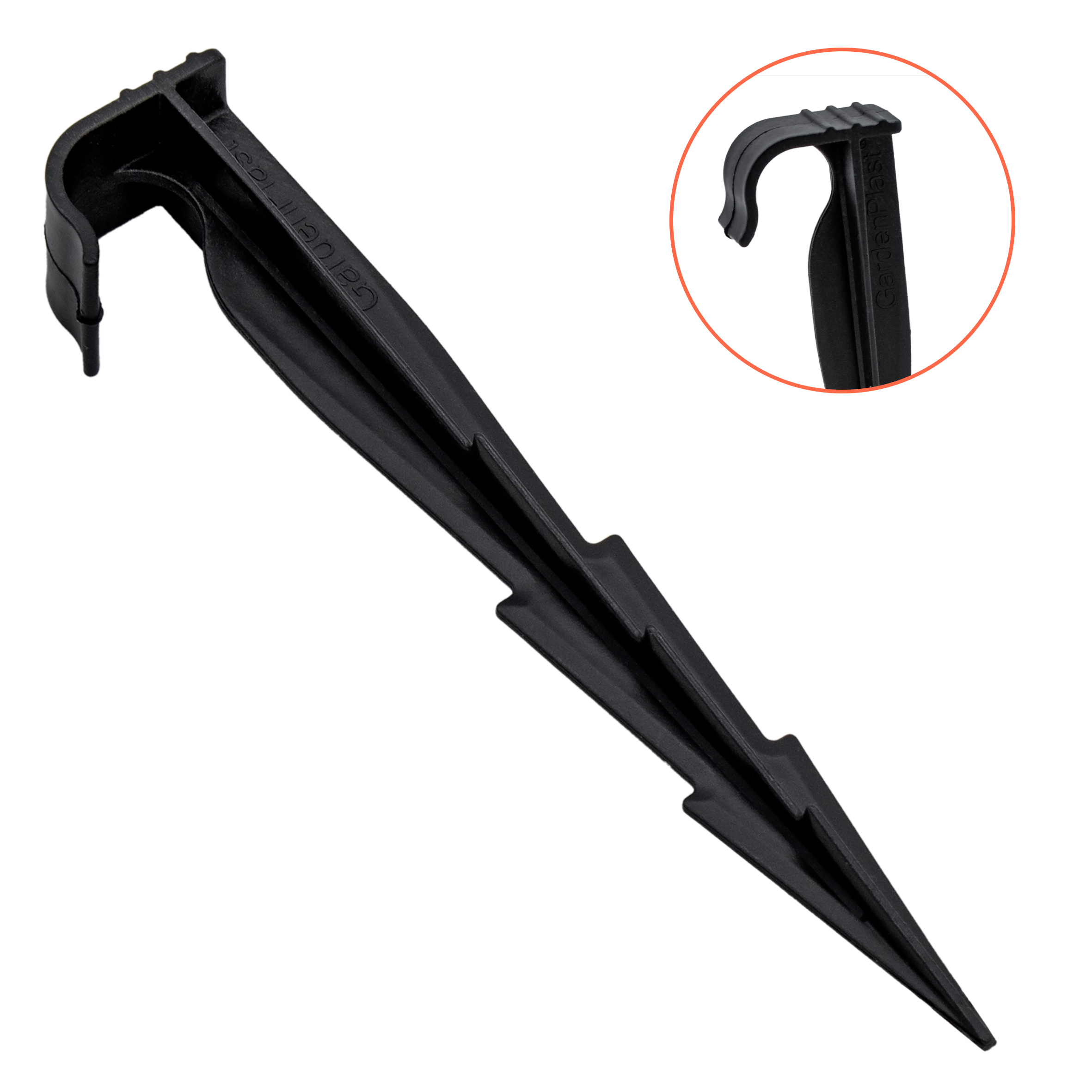 Gartenschlauch Bodenanker schwarz 16 cm - 100 Stück - Erdspieß für Sprinkler und Bewässerungsschläuche