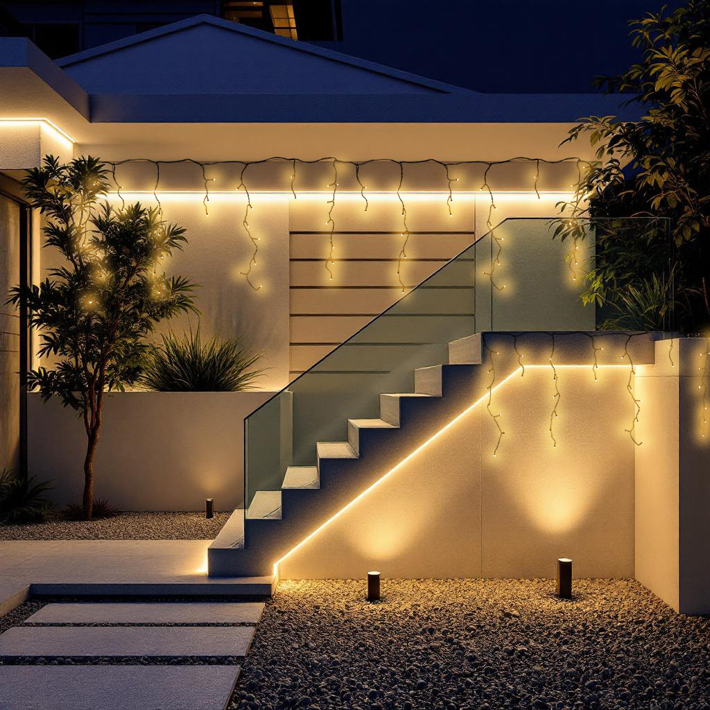 Eisregen Lichtervorhang warm weiß für Außen mit Stecker - 90 LED / 3 m - Eiszapfen Lichterkette mit 20 Lichtfäden