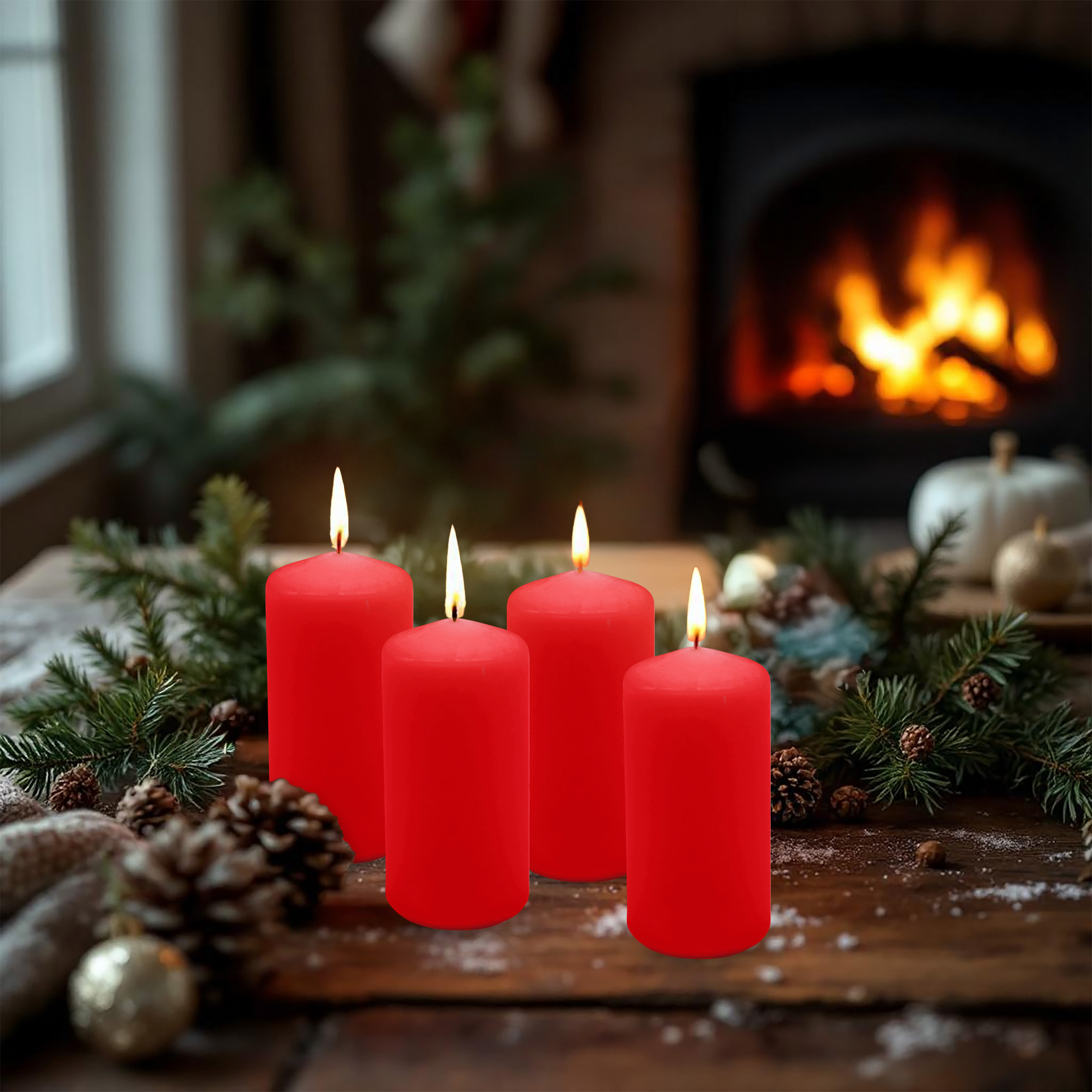 Echtwachs Stumpenkerze 4er Set 10 x 5 cm - rot - Blockkerze 10 cm für Adventskranz und Laternen