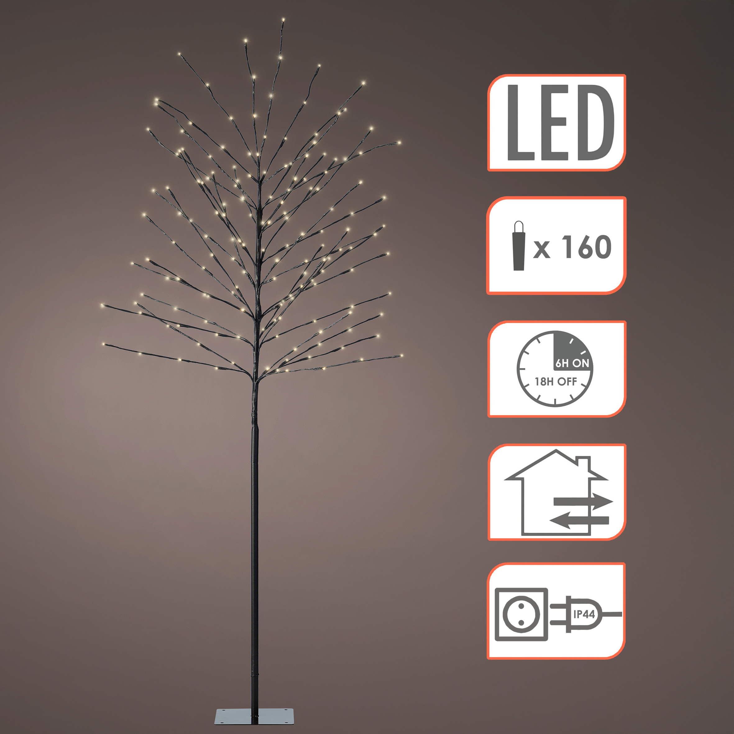 Lichterbaum 180 cm für Außen und Innen Strom betrieben - 160 LED - Deko Baum warm weiß beleuchtet mit Timer