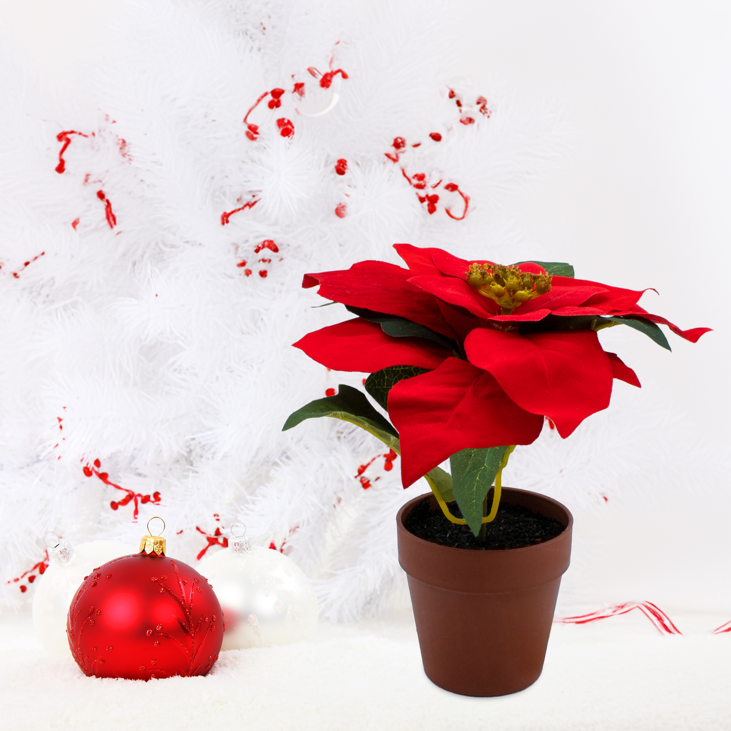 Künstlicher Weihnachtsstern im Blumentopf 20 cm - 3er Set - Kunstblume Poinsettia in naturgetreuer Nachbildung