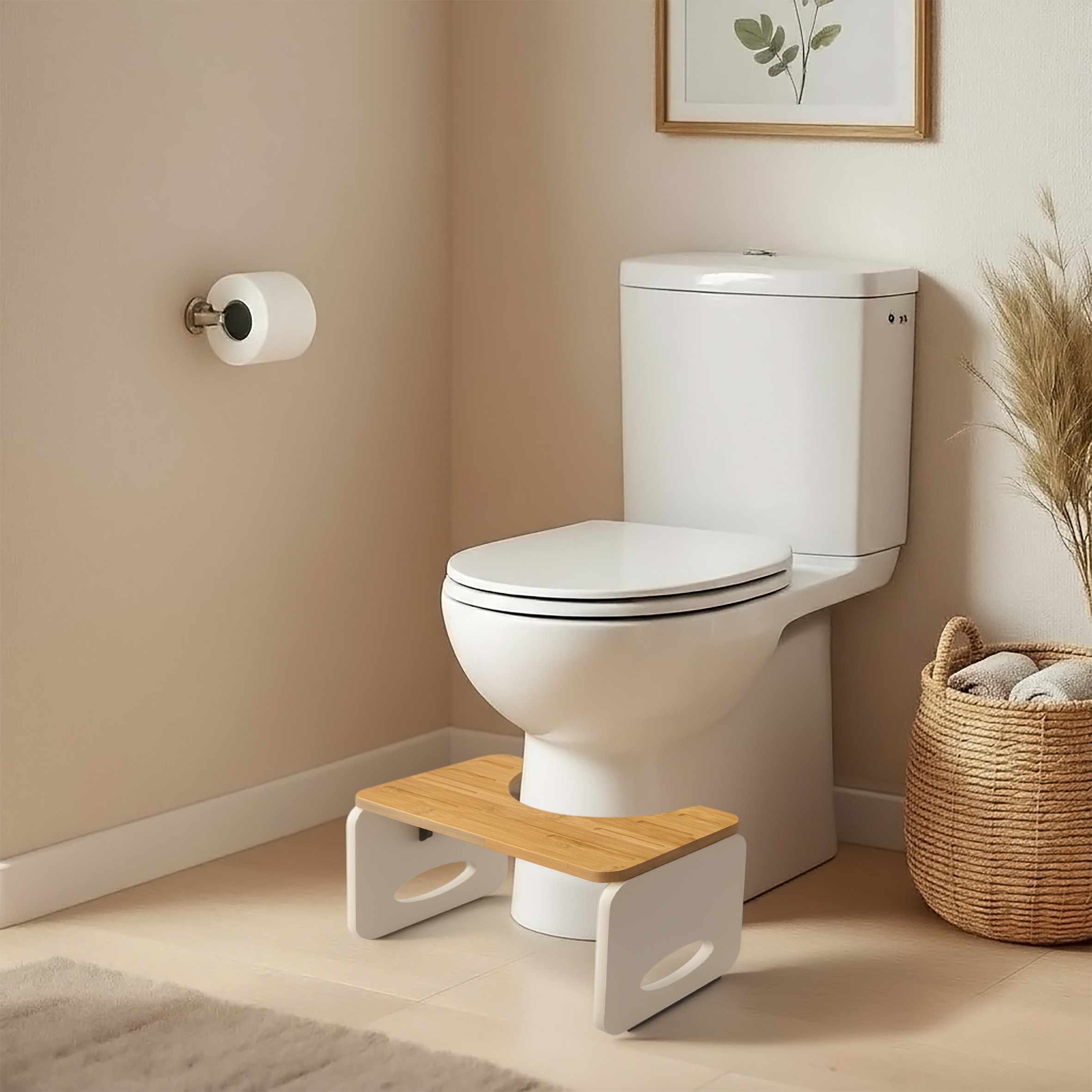 Bambus Toilettenhocker für natürliche Hockstellung - 40 x 20 cm - Ergonomischer Squat WC Hocker rutschfest und klappbar