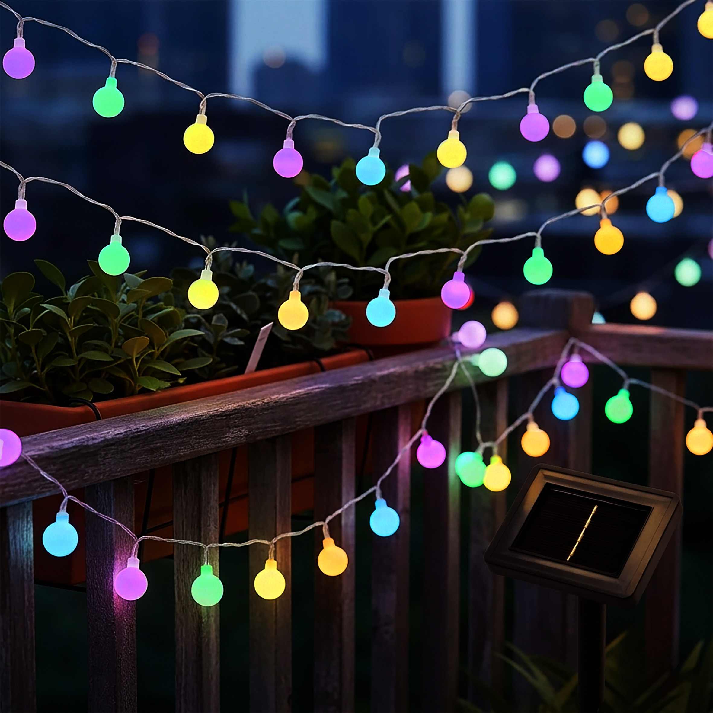 Solar Lichterkette 290 cm für Außen mit 30 mini Kugeln - soft bunt
