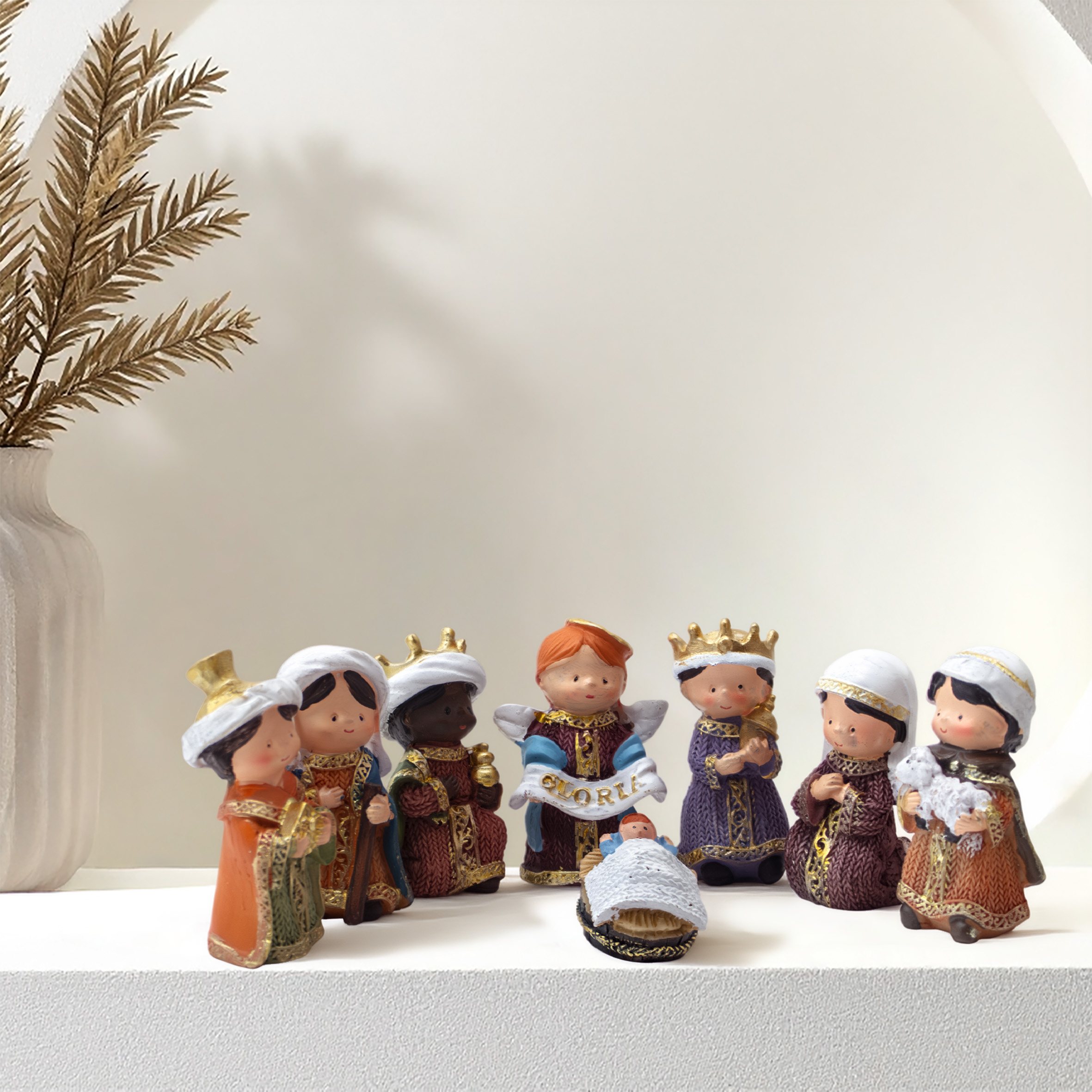 Weihnachts Krippenfiguren Set aus Kunststein handbemalt 8 cm - 8-teilig - Weihnachtskrippe Tischdeko Figuren aus Polyresin detailiert bemalt