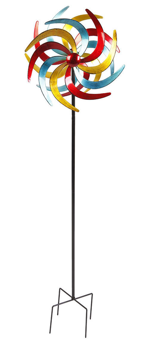 Metall Windrad bunt - 210 x 61 cm - Deko Windspiel Windmühle Gartenstecker groß