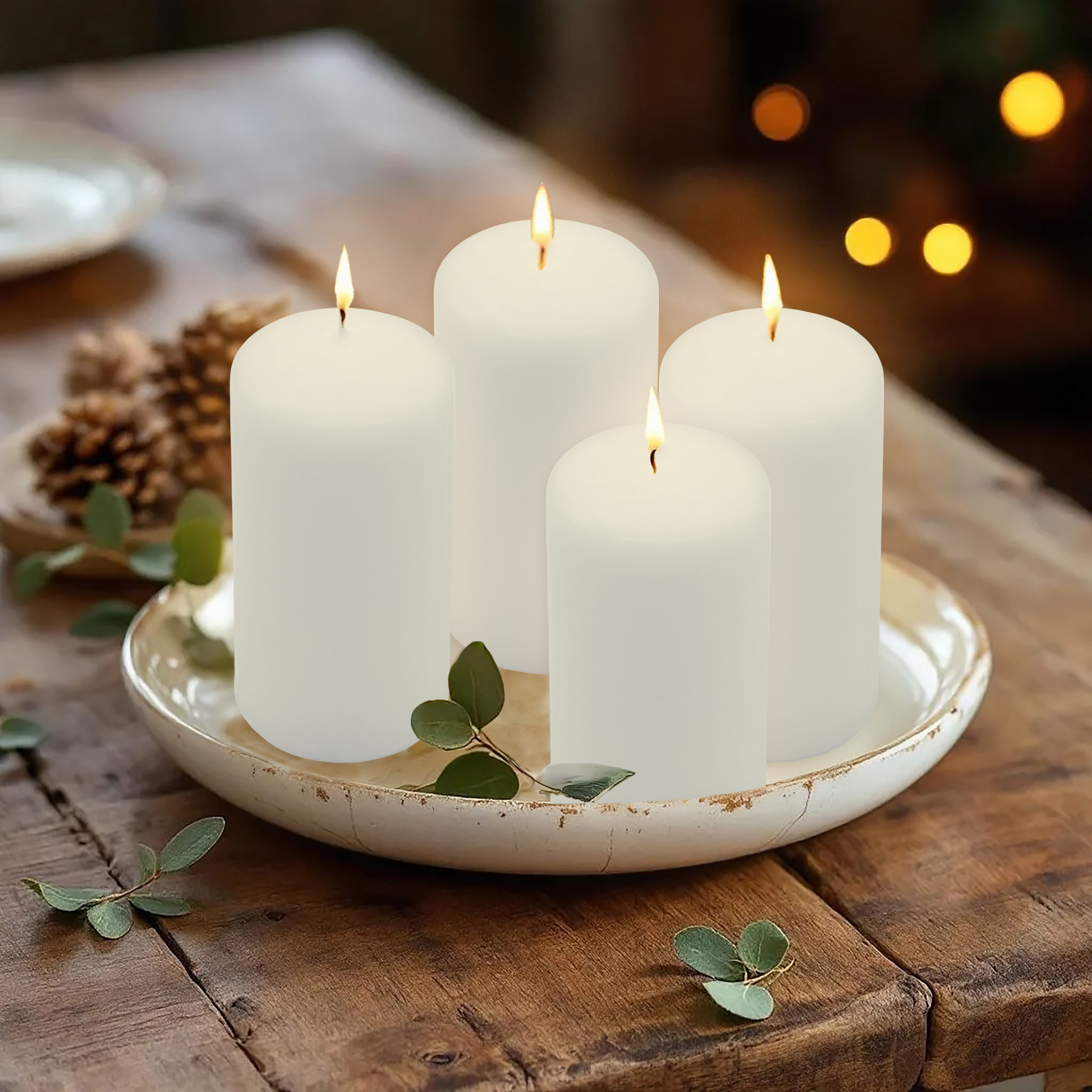 Echtwachs Stumpenkerze 4er Set 10 x 5 cm - creme weiß - Blockkerze 10 cm für Adventskranz und Laternen