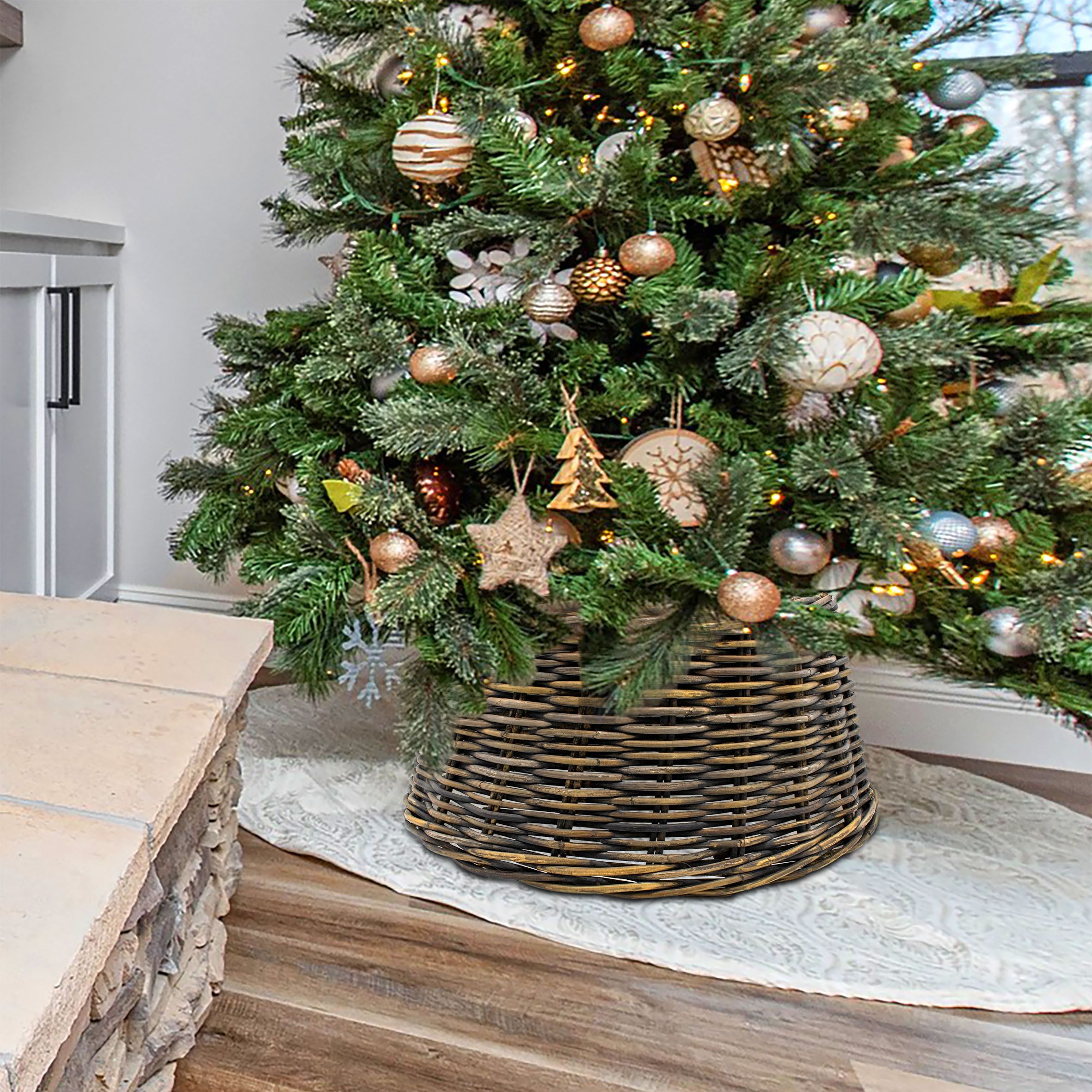 Rattan Weihnachtsbaumrock aus Weide 60 cm - 5 Farben wählbar - Abdeckung für den Christbaum Ständer