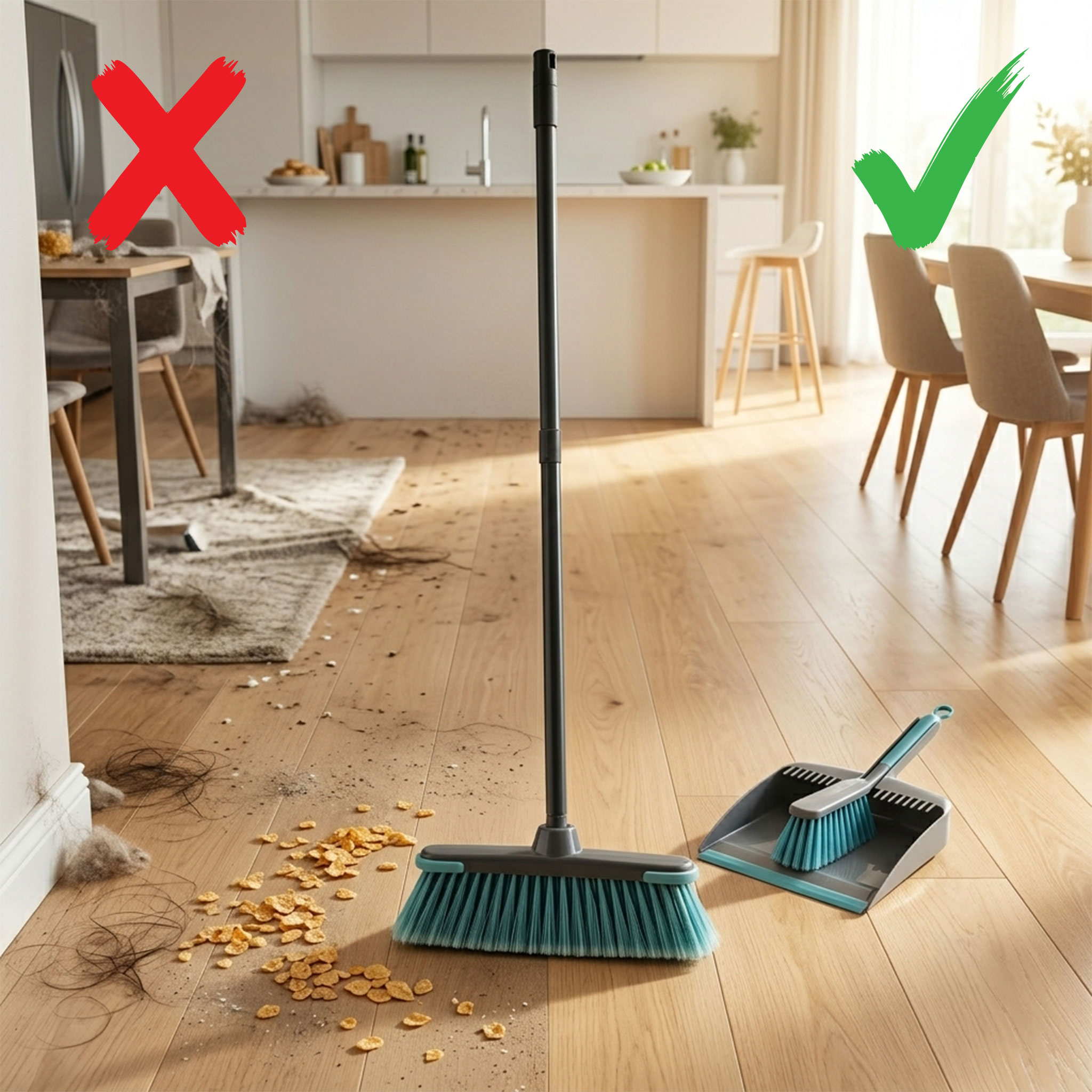 Reinigungsset mit Besen Kehrschaufel Spülbürsten und Flitsche - 6-teilig - Universal Kehrschaufel und Reinigungsbürsten Set