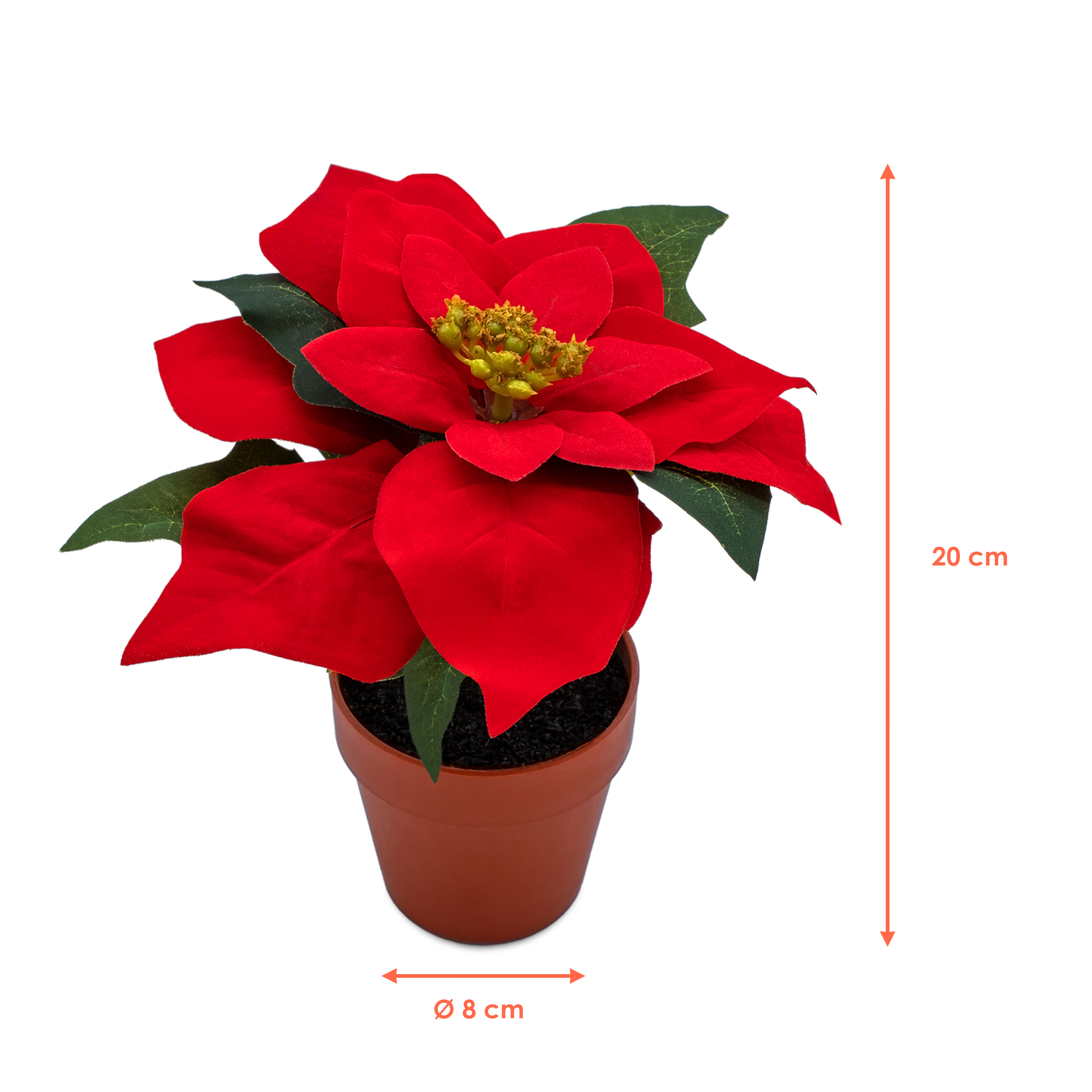 Künstlicher Weihnachtsstern im Blumentopf 20 cm - 3er Set - Kunstblume Poinsettia in naturgetreuer Nachbildung