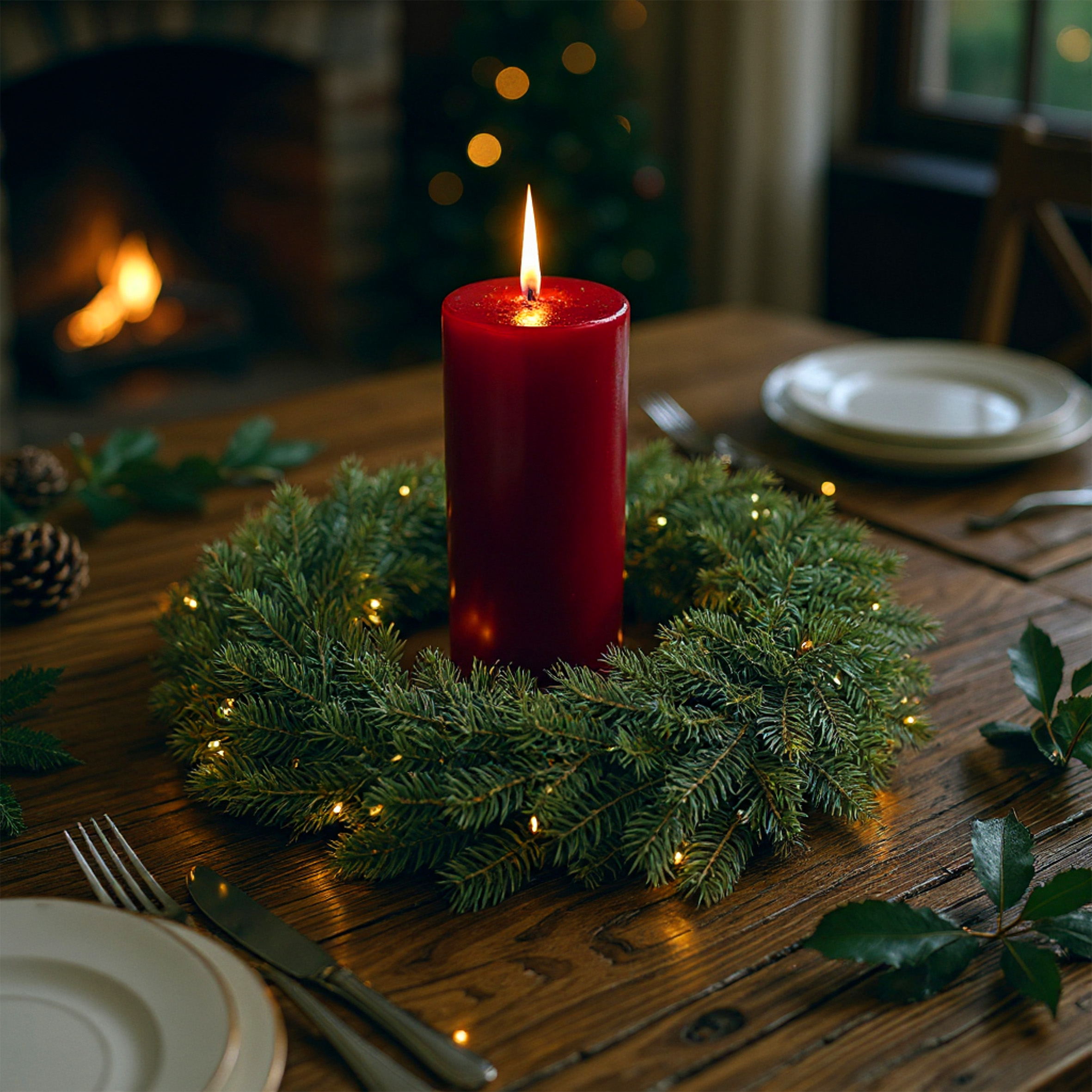 Kunst Tannenkranz 40 cm warm weiß beleuchtet für Außen mit Timer - 49 LED - Adventskranz halbgebunden aus Spritzguss mit Beleuchtung batteriebetrieben