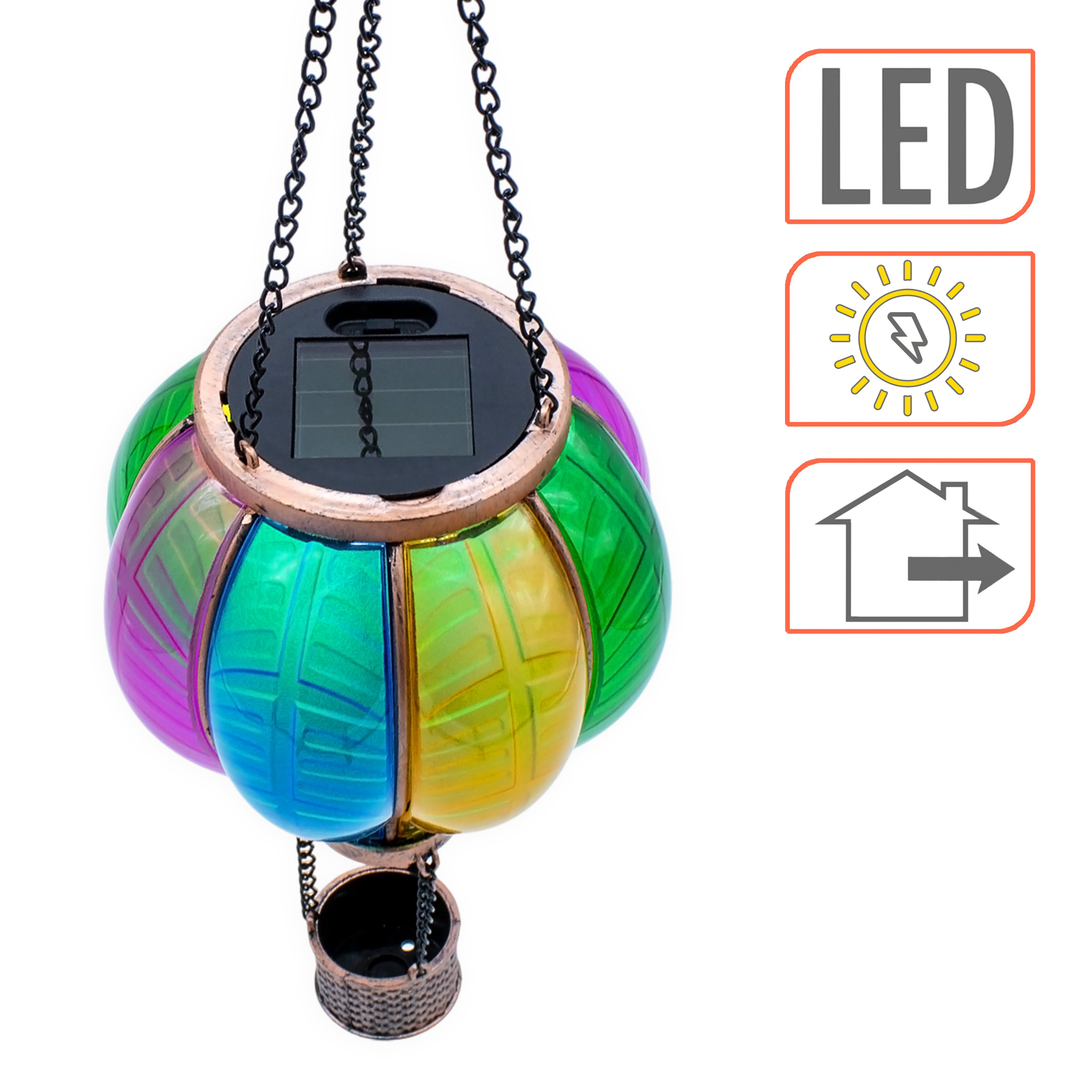 Solar LED Heißluftballon bunt zum Hängen - 45 cm - Garten Lichtspiel mit Flammen Effekt warm weiß