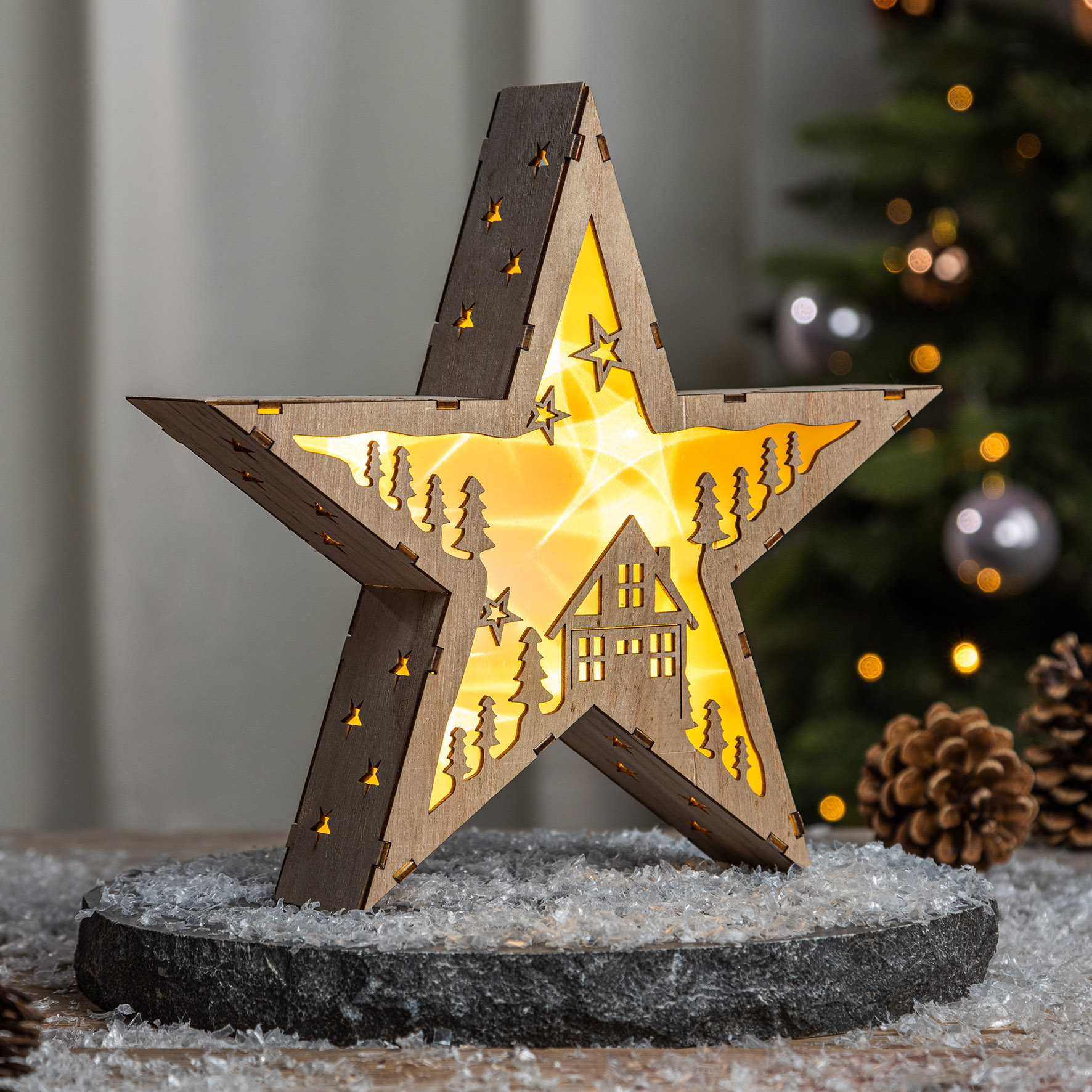 LED Tisch Aufsteller aus Holz 30 cm - 4 Motive wählbar