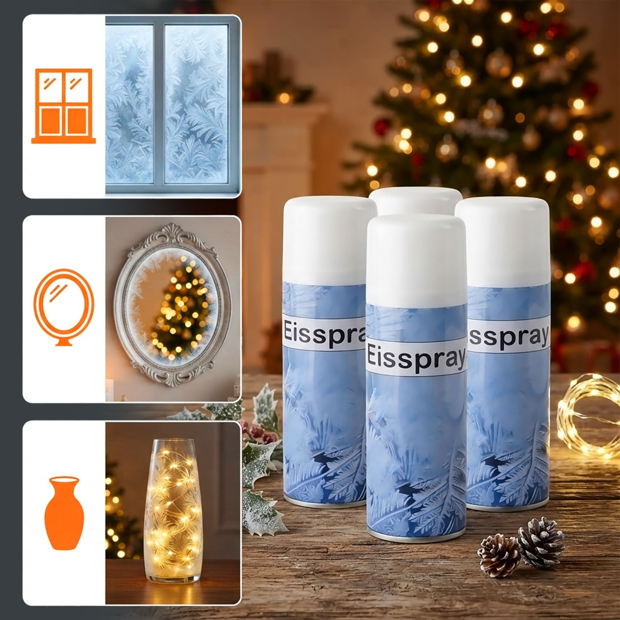 Eisblumen Effektspray Spray 150 ml Dose - 4er Set - Deko Eiskristalle zum Sprühen