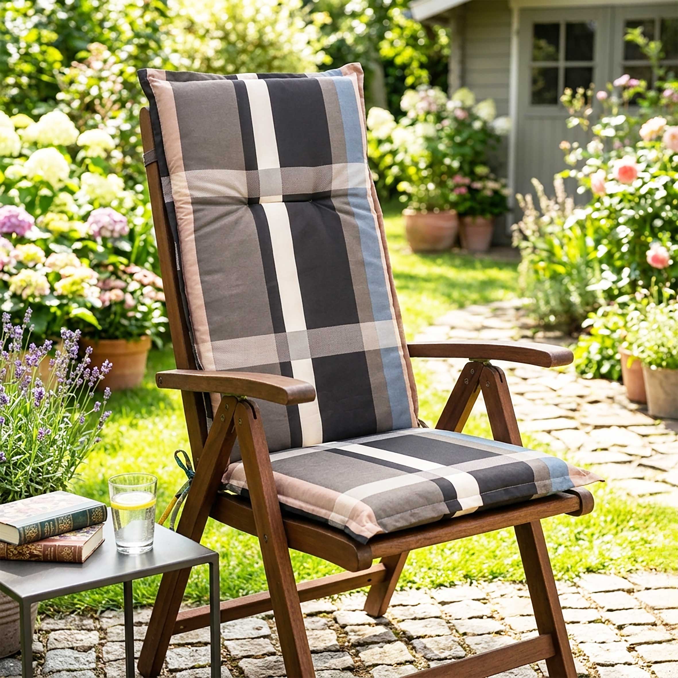 Universal Hochlehner Polster Auflage 123 cm - 18 verschiedene Designs / Farben - Gartenstuhl Sitzkissen Stuhlauflage