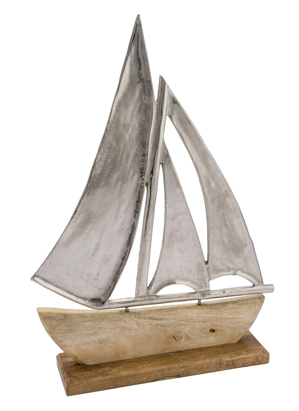 Alu Schiff mit Standfuß aus Mangoholz - 2 Größen - Maritime Küsten Deko Segelschiff Skulptur Tisch Figur Boot Schiff